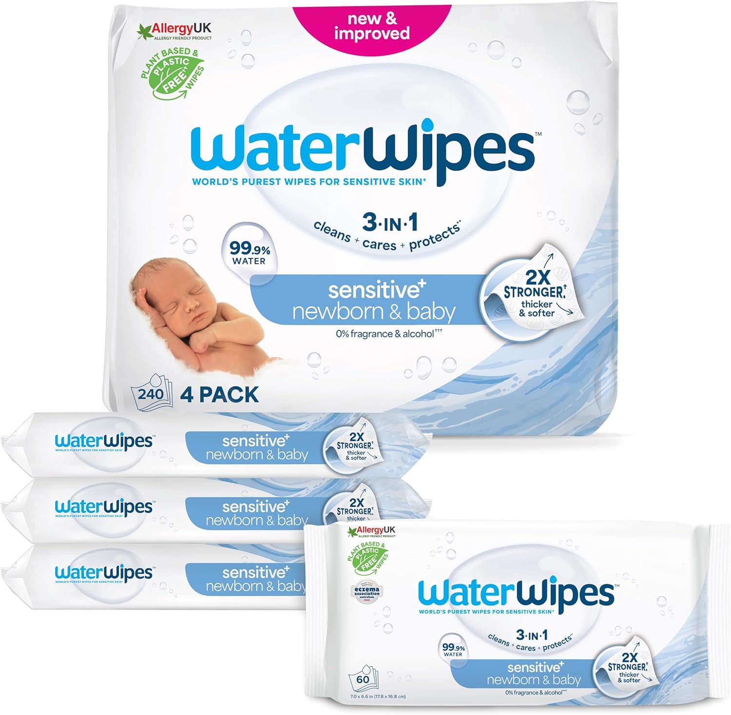 Waterwipes Sensitive+ Salviette Neonato 240 Pezzi - immagine 1