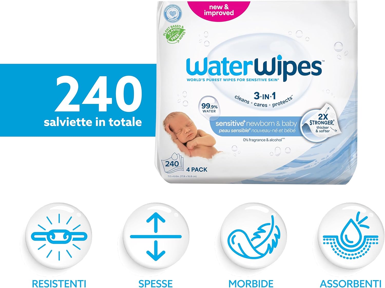 Waterwipes Sensitive+ Salviette Neonato 240 Pezzi - immagine 2