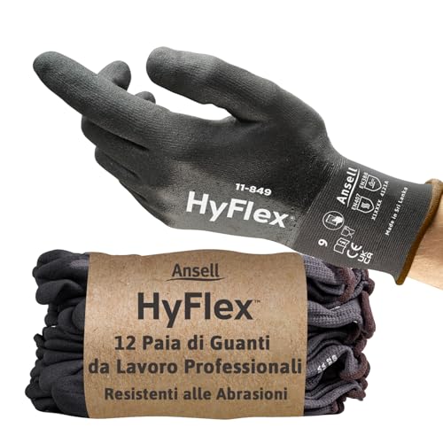 Ansell HyFlex 11-849 Guanti da Lavoro Meccanico, Nero