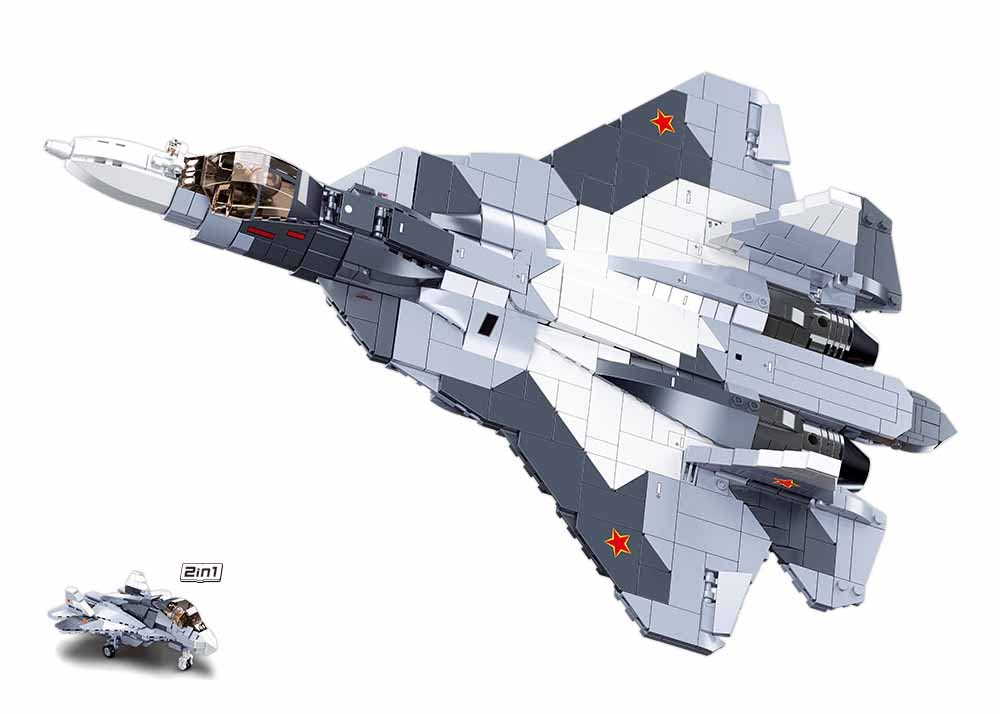 Sluban ModelBricks - Su - 57 Fighter 2-IN-1 893PCS, multicolore M38-B0986