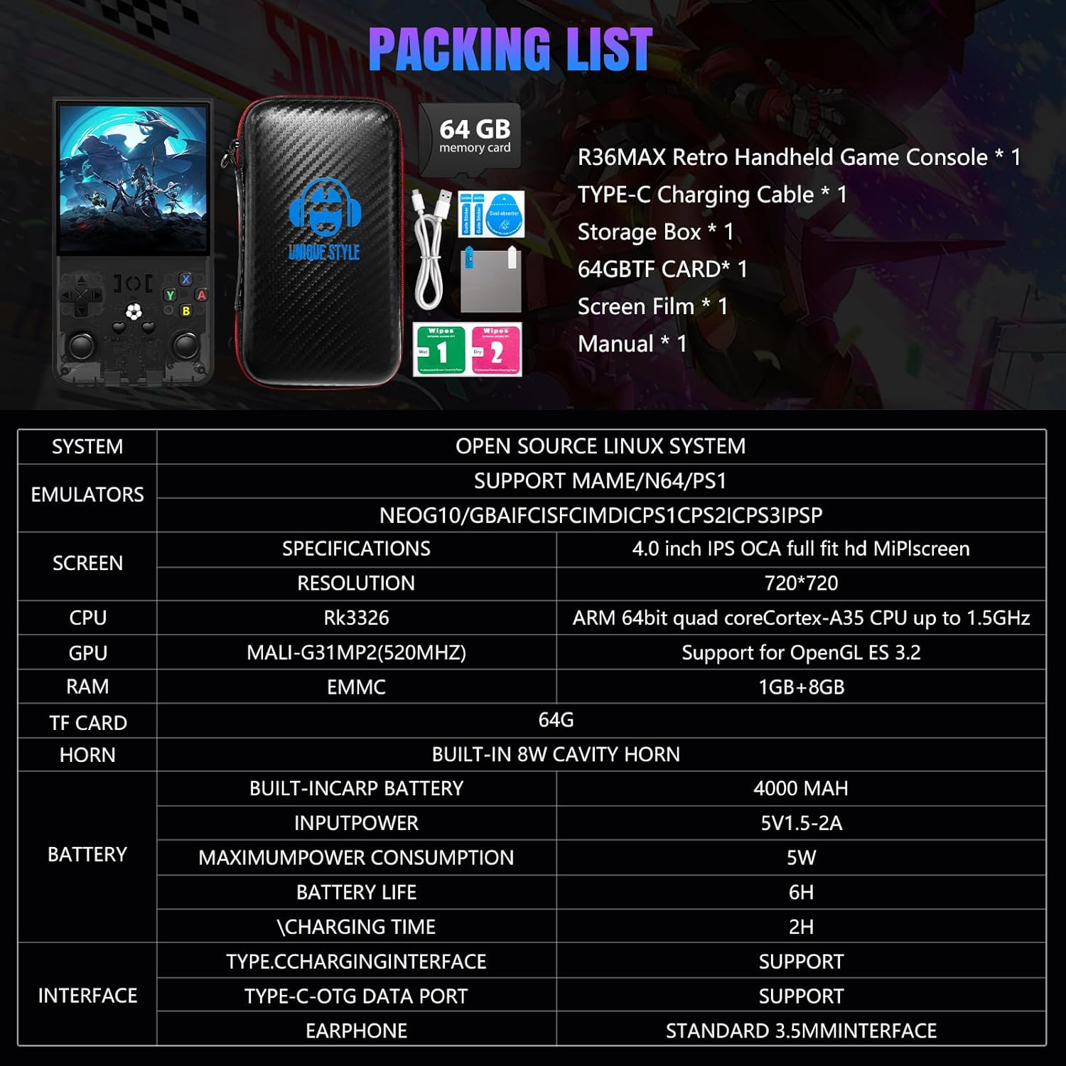 R36MAX Console di Gioco Retrò con Linux Open Source - immagine 8