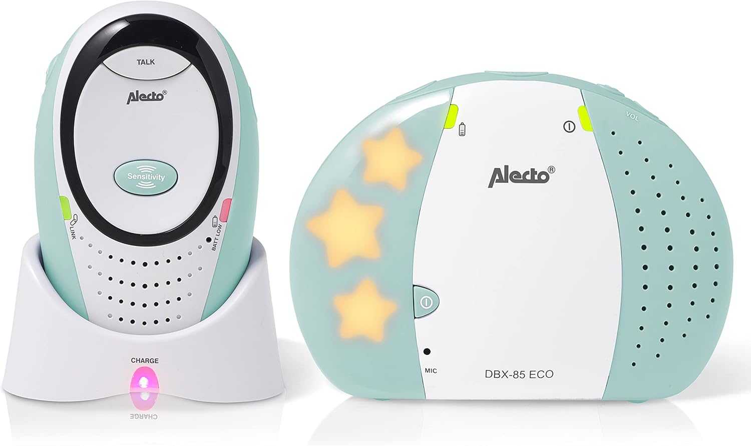 Alecto DECT Babyphone con Sparbetrieb, Display, Bianco/Grigio - immagine 2