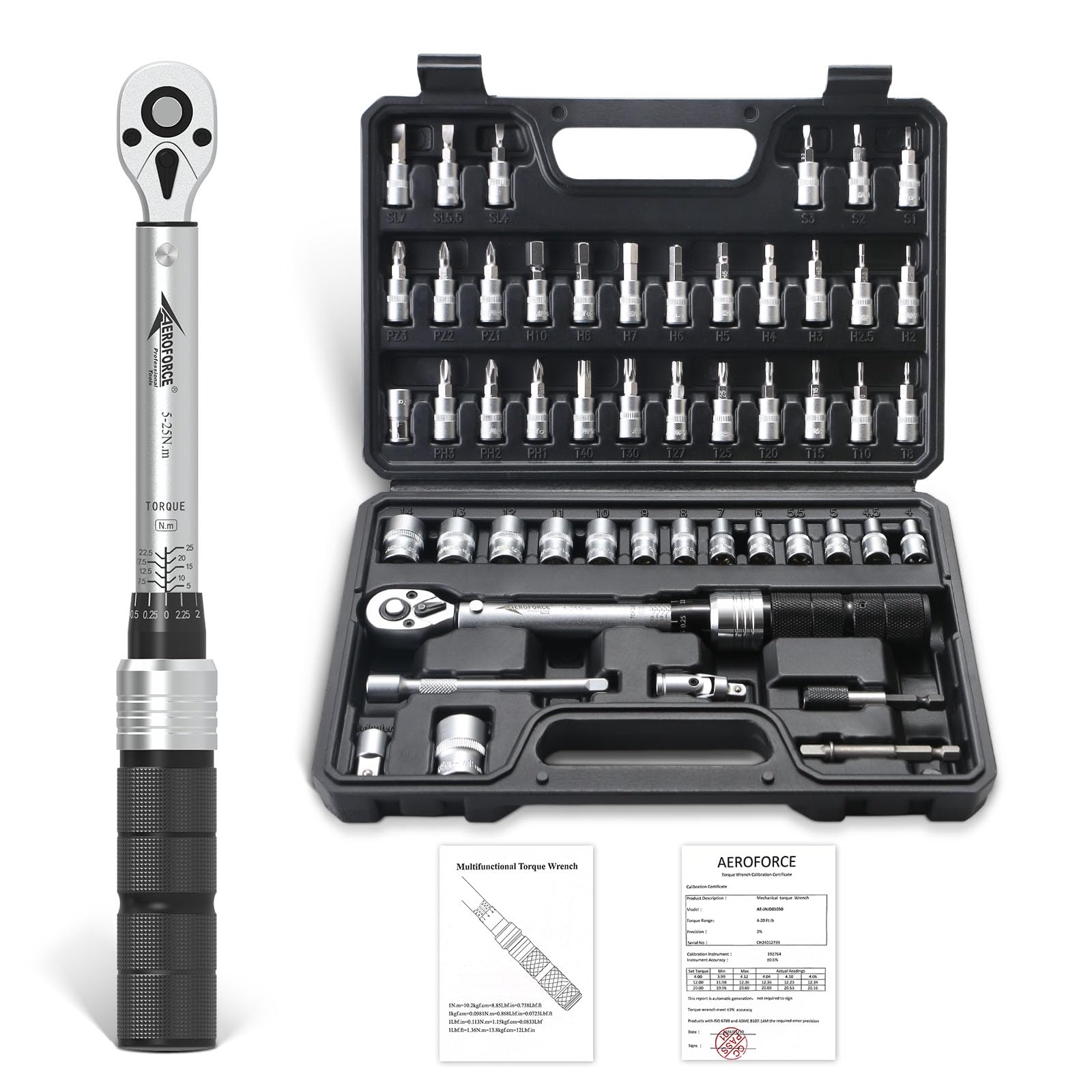 AEROFORCE Chiave Dinamometrica 1/4" 5-25 Nm 50 Pezzi