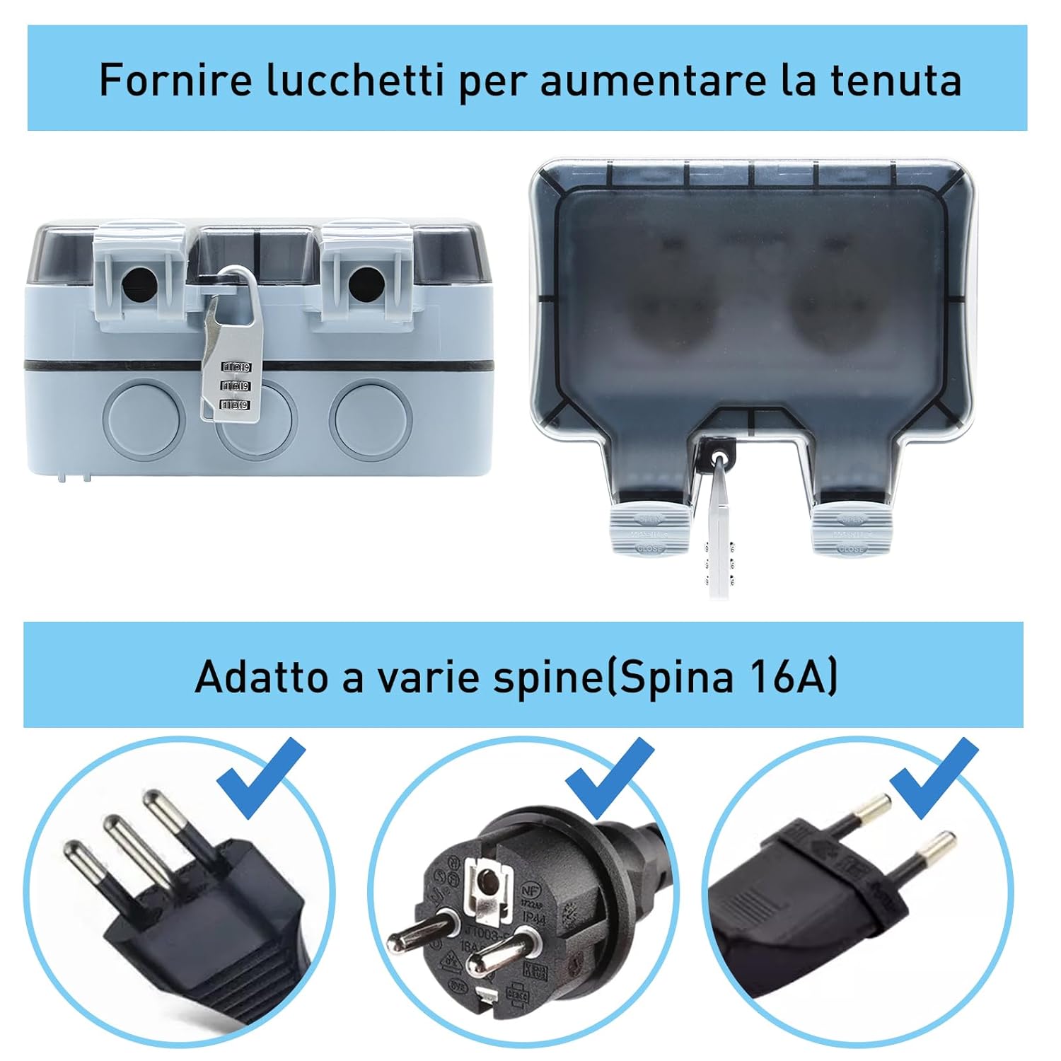 2 Pezzi Prese da Esterno Impermeabili IP66 - immagine 5