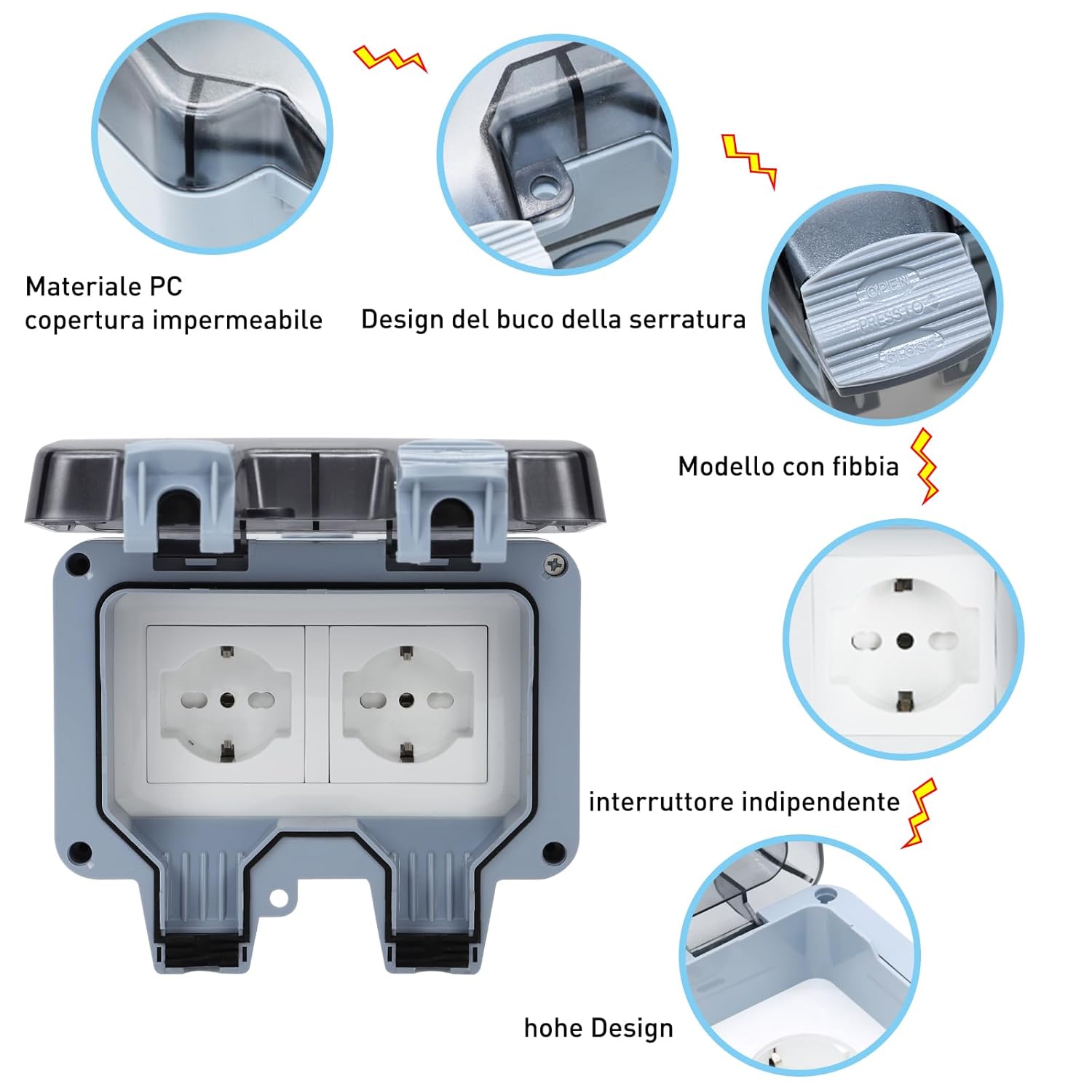 2 Pezzi Prese da Esterno Impermeabili IP66 - immagine 6