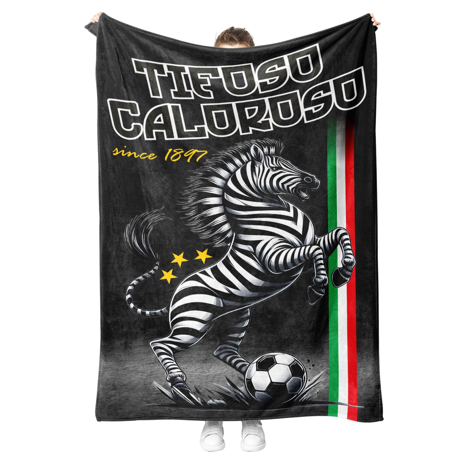 StudioPixelStore Coperta di Pile,Plaid per Divano e Letto Singolo 100 x 160 Cm con Stampe Squadre Serie A - Copertina Stampe Squadre Calcio ideale per Regalo di Natale , Gadget (Tifosi Juventini)