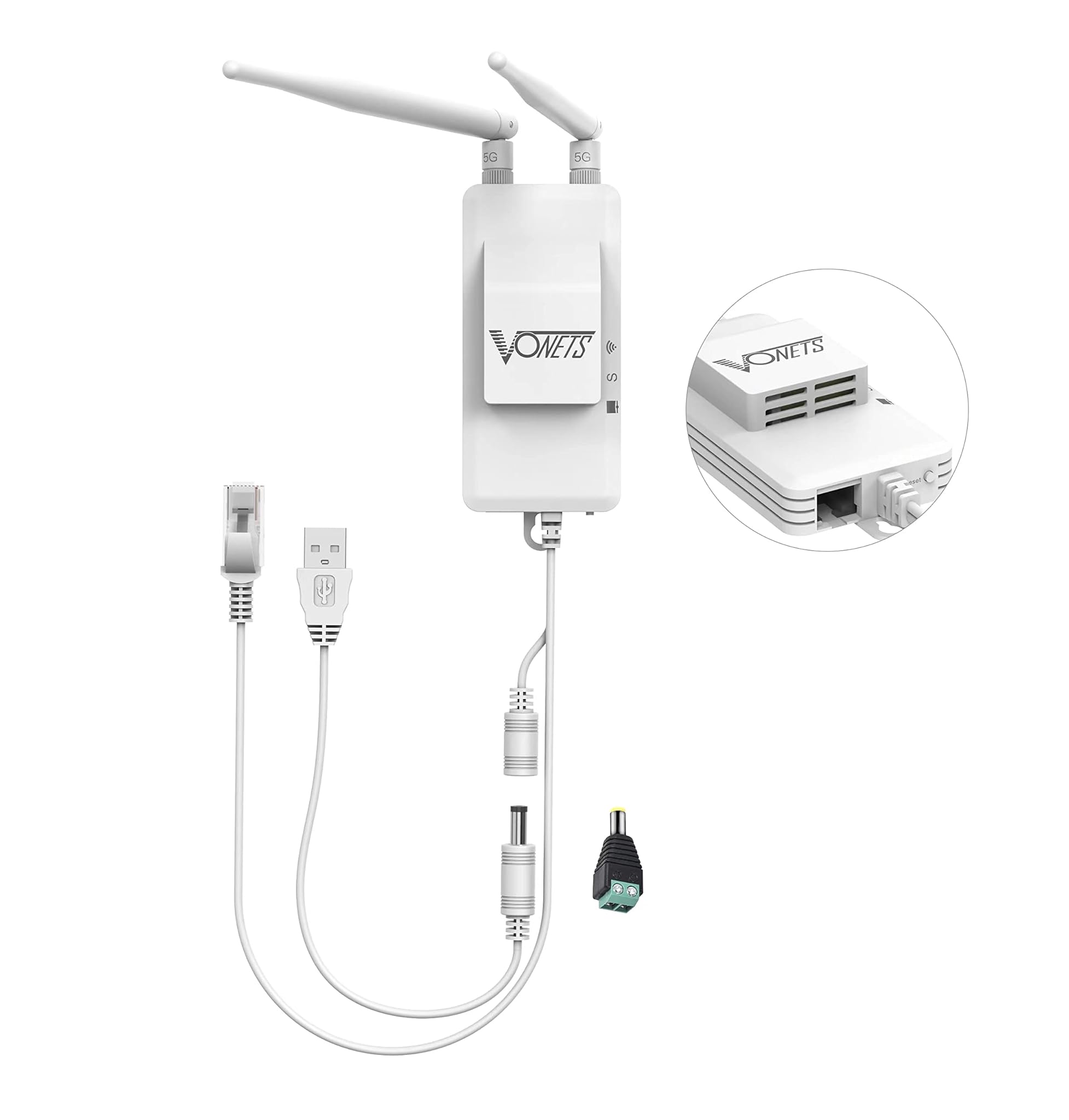 VONETS Ripetitore Bridge Mini WLAN industriale da 5 GHz, adattatore LAN a WLAN, bridge wireless converte la connessione RJ45 a wireless, 2 antenne esterne, VAP11S-5G con ventola di raffreddamento