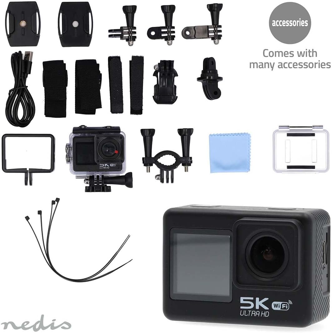 Action Cam - Doppio Schermo 5K@30fps 16 MPixel, Nero - immagine 2