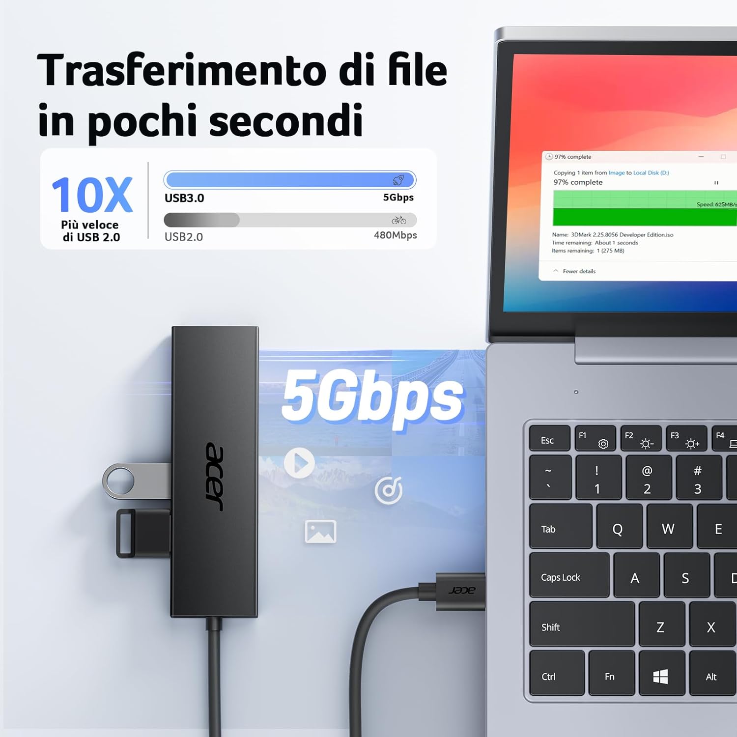 Acer Hub USB 3.0 con 5 Porte, 5Gbps - immagine 3