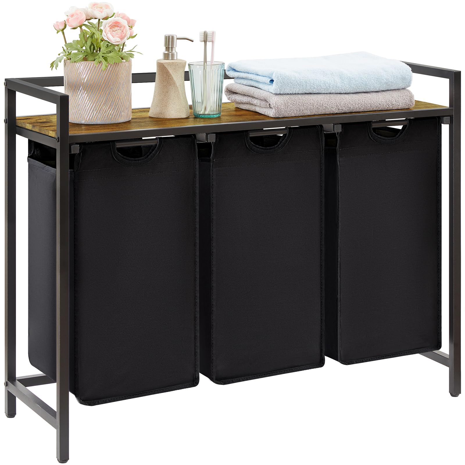 Lifewit Cesto Portabiancheria 3 Scomparti 120L, Nero