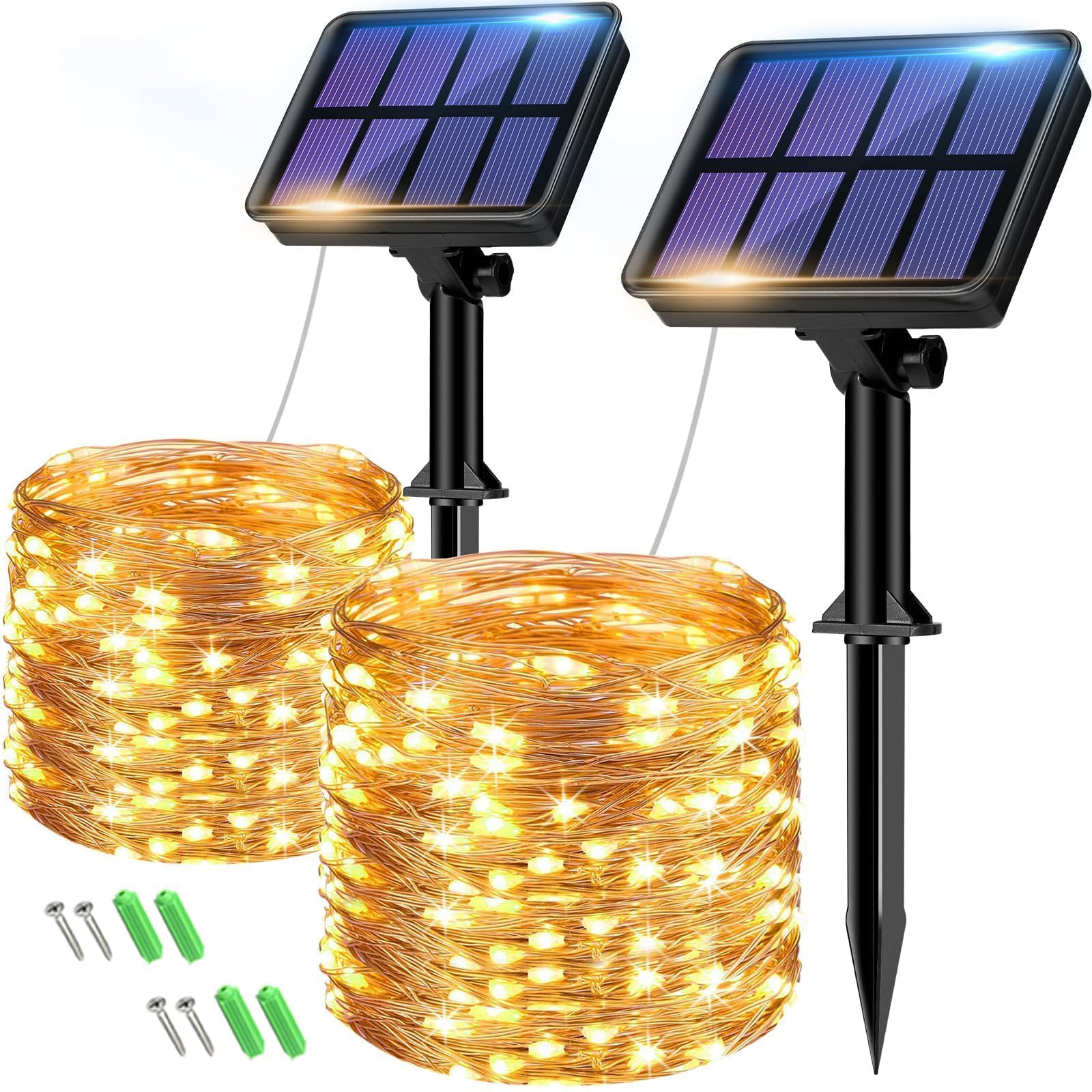 Btfarm 2 Pezzi Luci Natale Esterno Solari 80LED