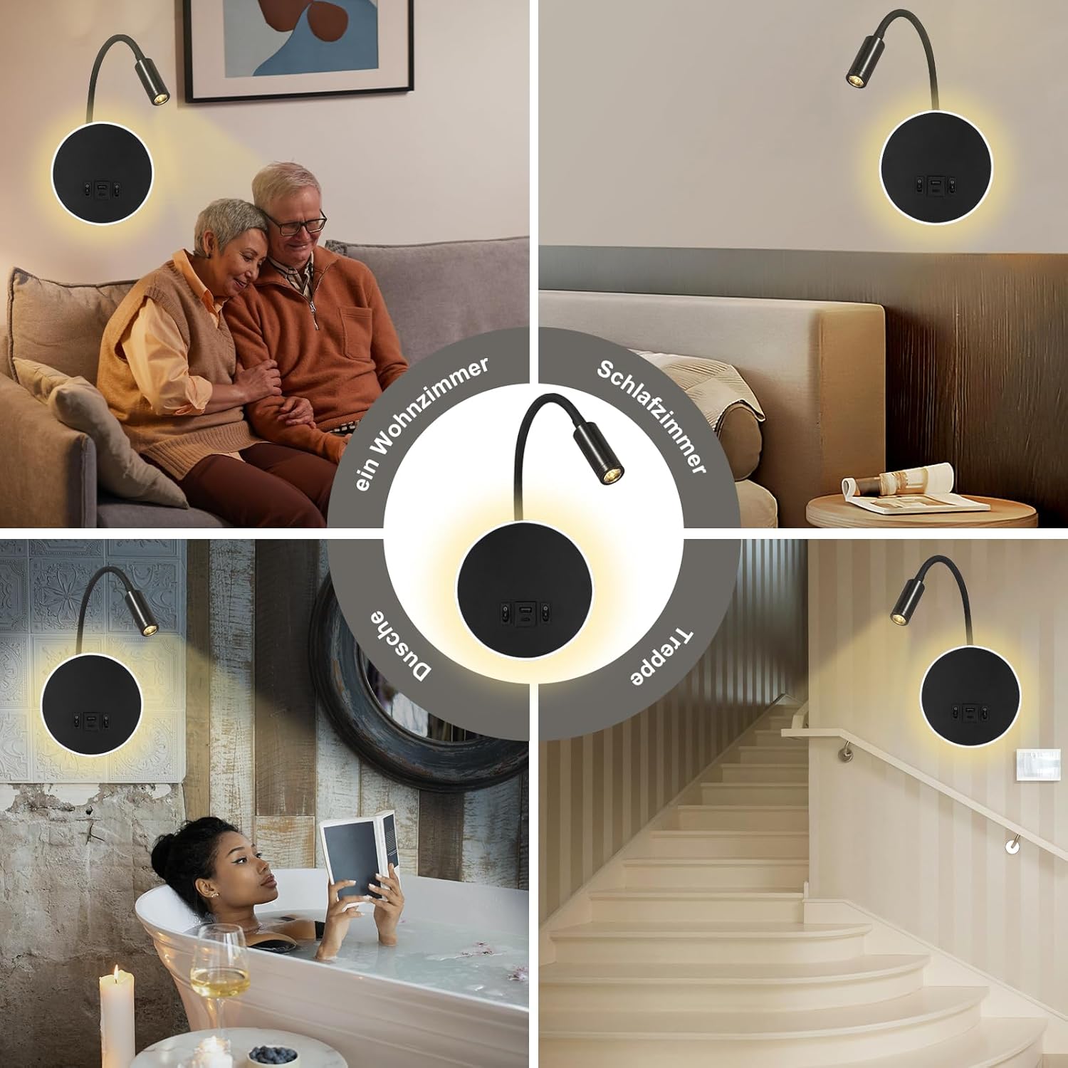 uksunvi Lampada da Parete LED Comodino 12W, Nera - immagine 7