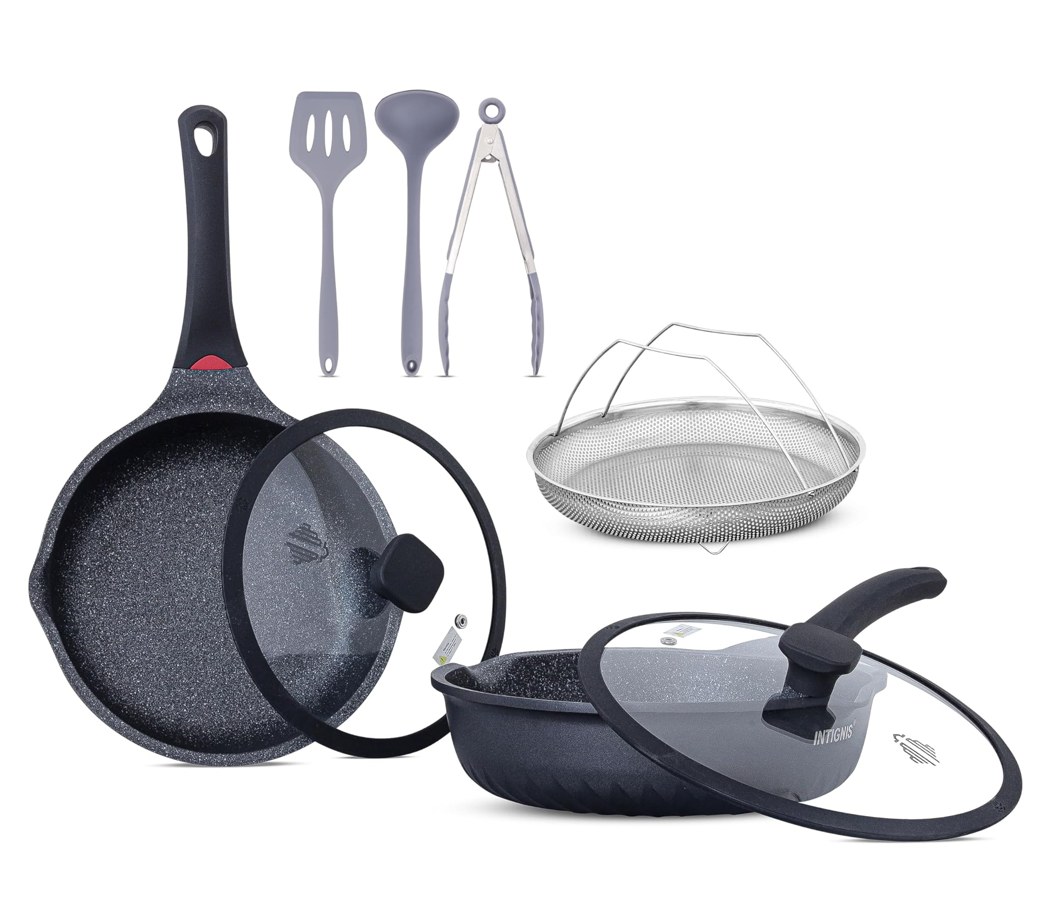 Intignis Set di Padelle Extra Profonde con Coperchio