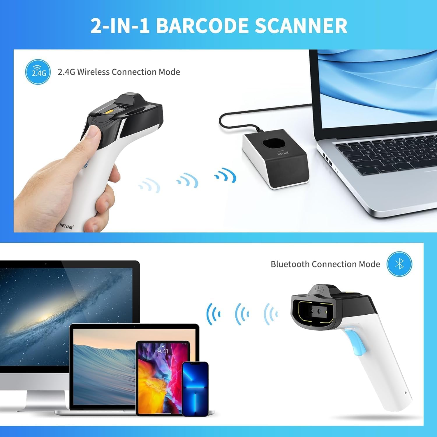 Netum Scanner Codici a Barre 2D RFID Ibrido Wireless DS8500 - immagine 7