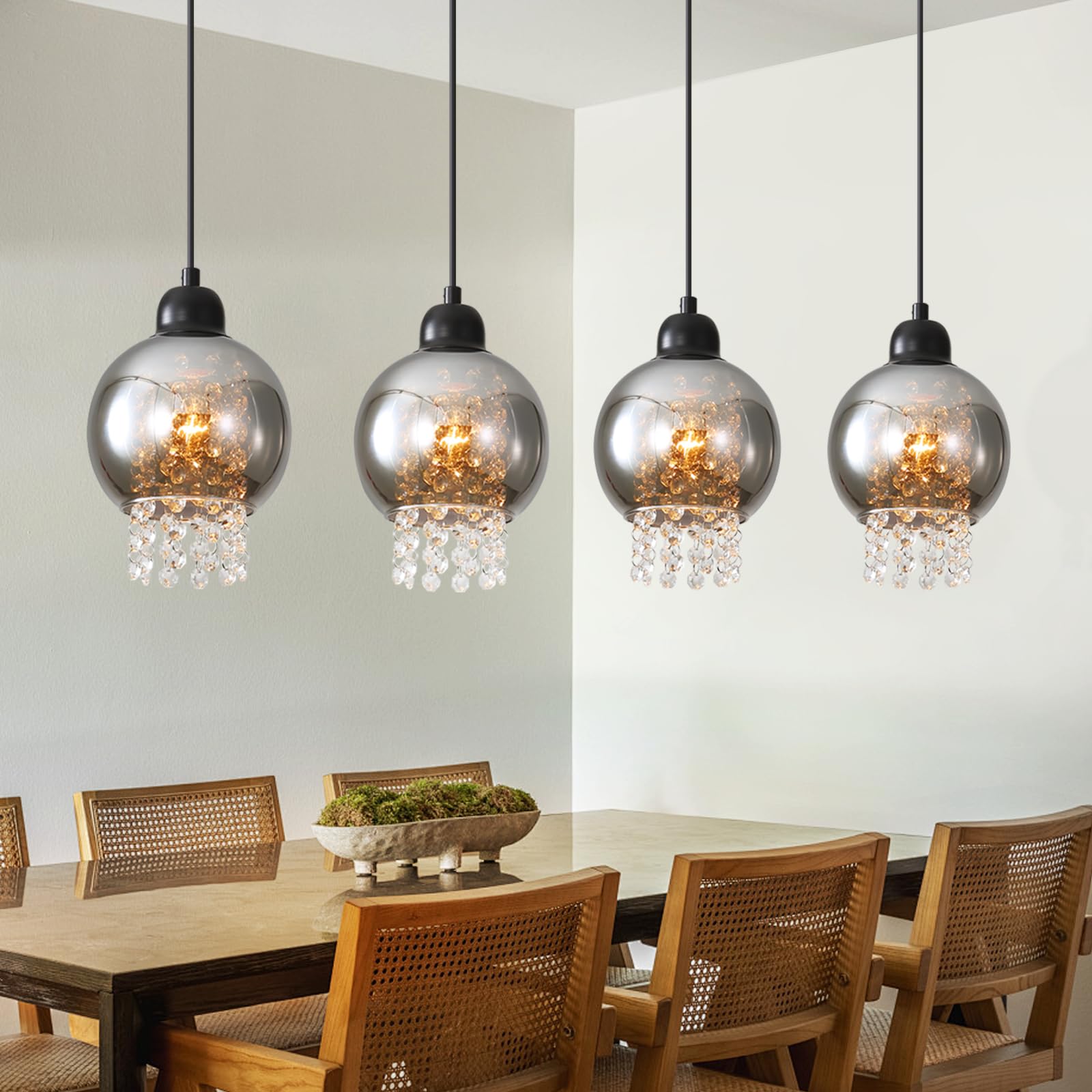 Zmh Lampada a Sospensione E27 4 Fiamme, Nero