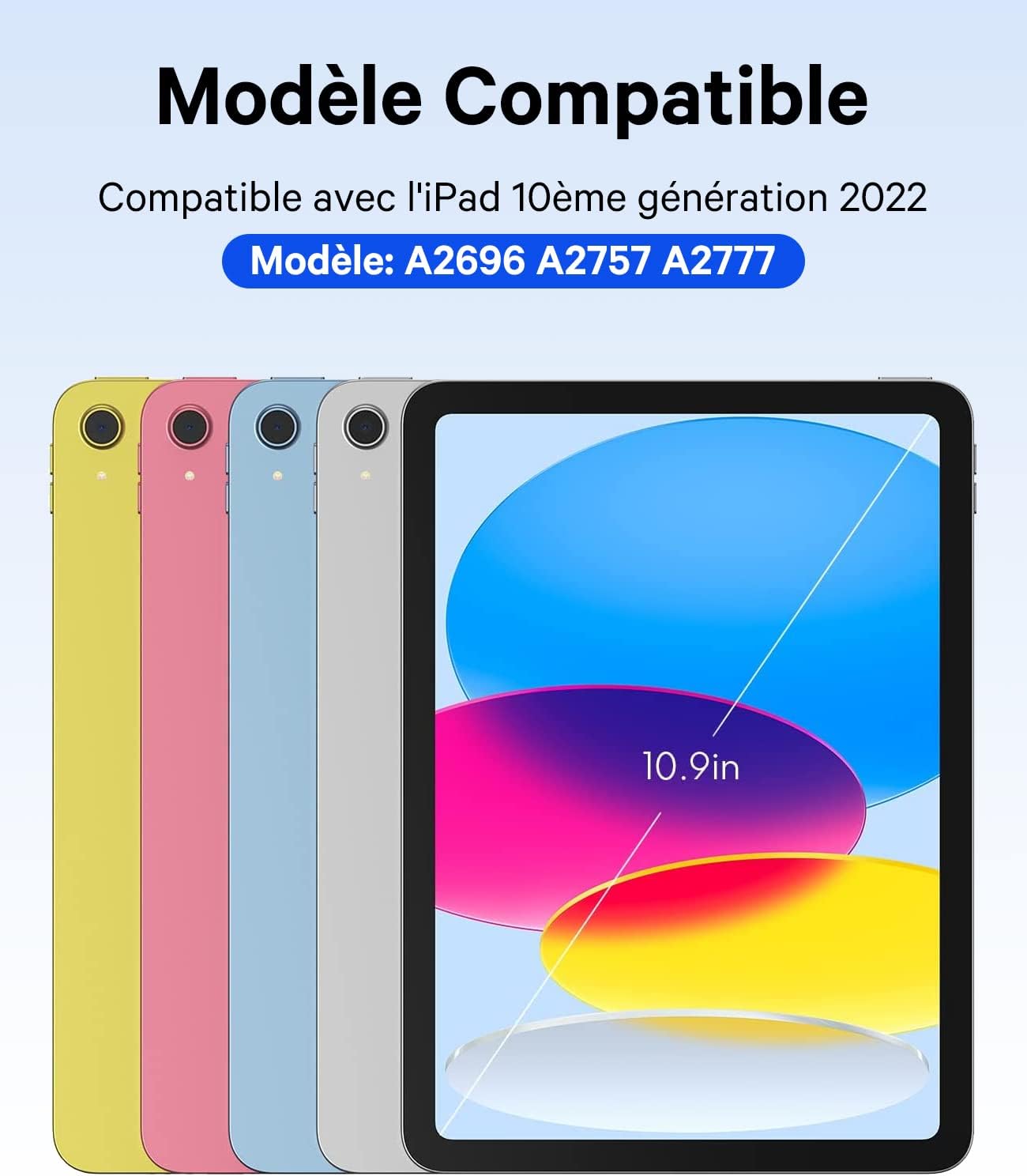 Earto Tastiera per iPad 10° Generazione AZERTY, Nero - immagine 2