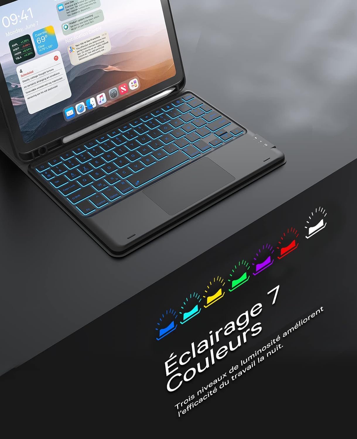 Earto Tastiera per iPad 10° Generazione AZERTY, Nero - immagine 3