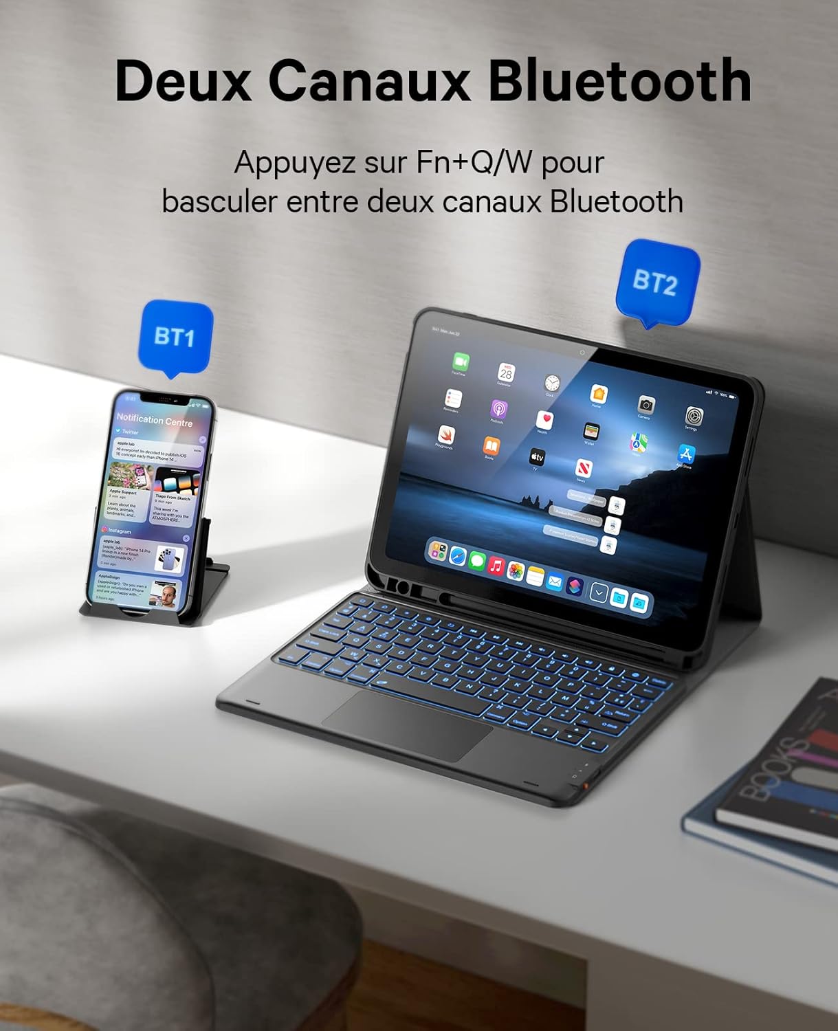 Earto Tastiera per iPad 10° Generazione AZERTY, Nero - immagine 5