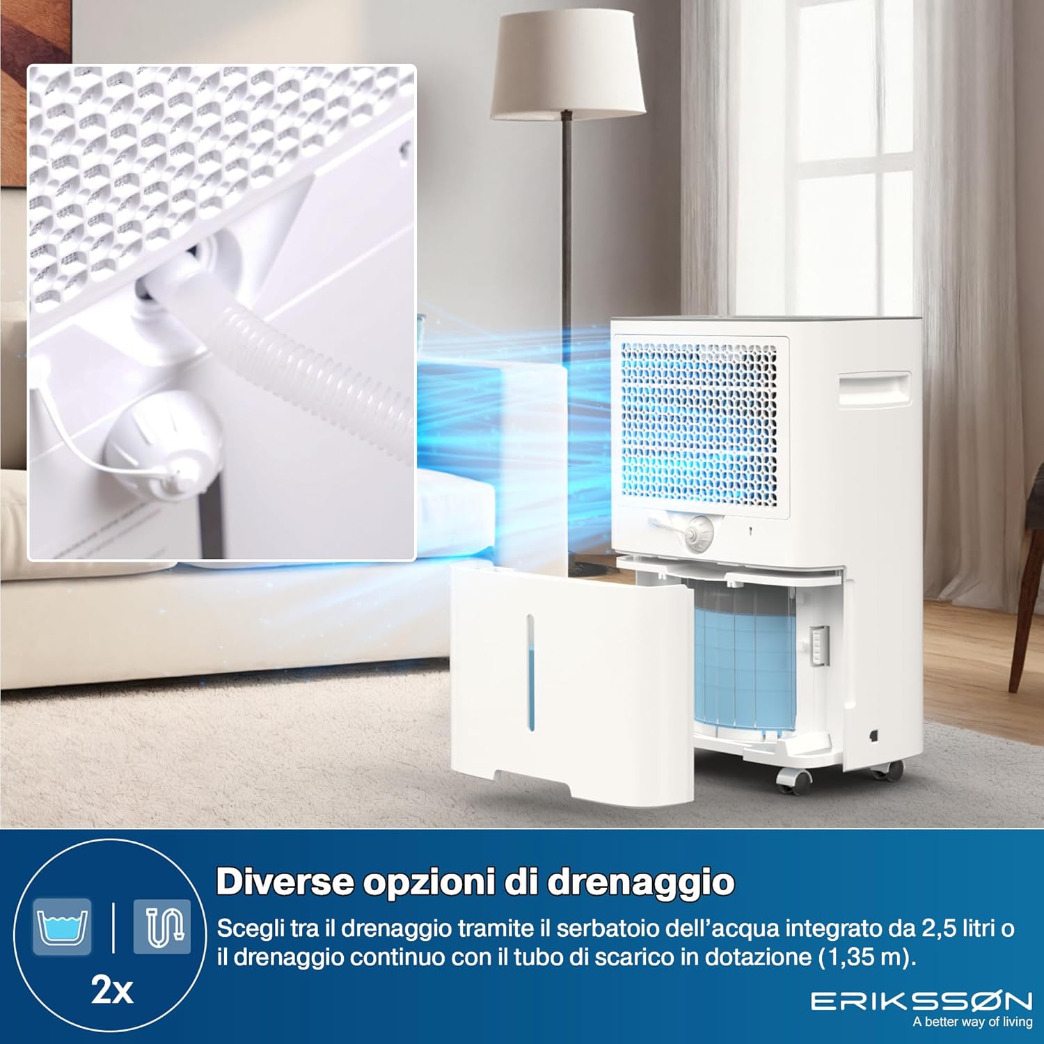 Erikssøn Deumidificatore Dry Pro Plus 20 litri/giorno, Bianco - immagine 3