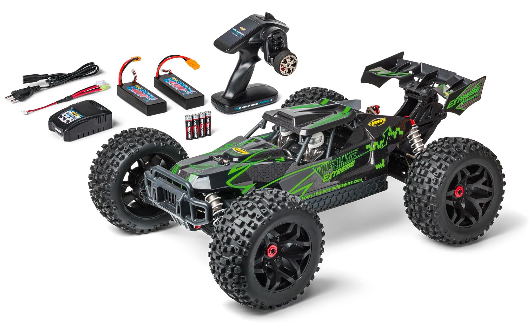 Carson 500409084 1:8 Virus Extreme 2.4G 100% RTR verde - RC buggy, auto telecomandata, fuoristrada, alta qualità, veicolo RC, auto RC 70 km/h, auto RC