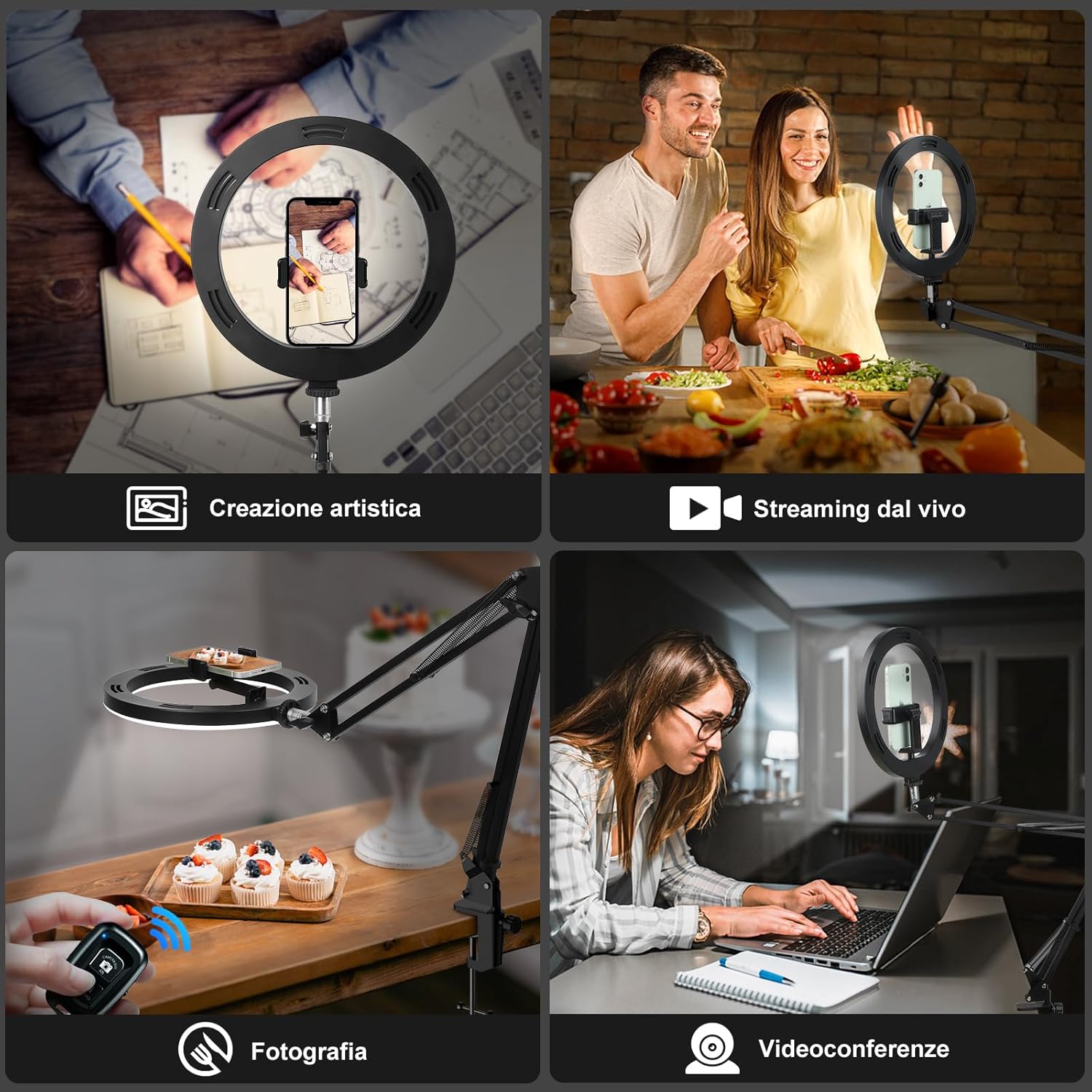 Evershop Ring Light 10" con Braccio Flessibile - immagine 2