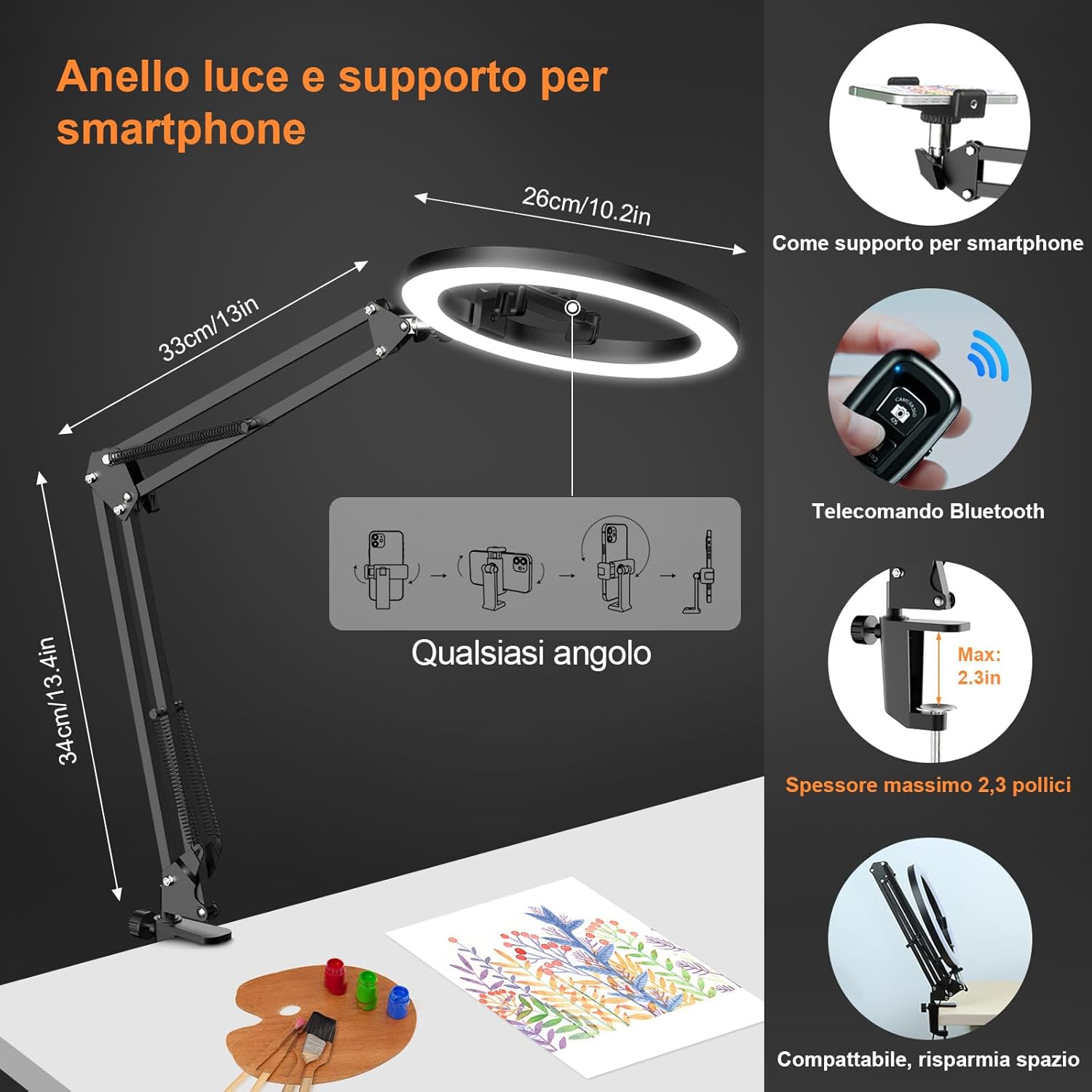 Evershop Ring Light 10" con Braccio Flessibile - immagine 4