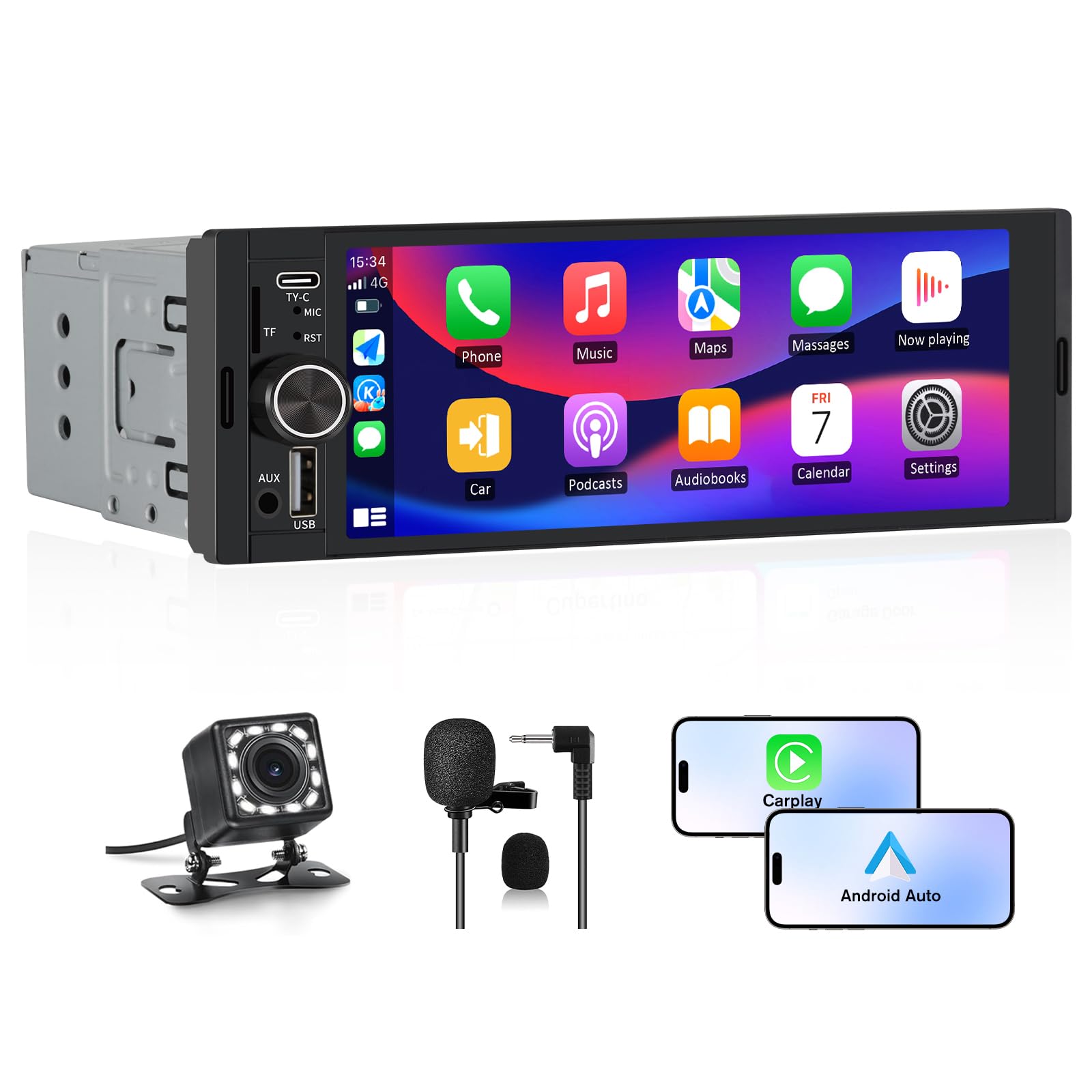 Autoradio 1 DIN con Schermo Wireless CarPlay e Android Auto