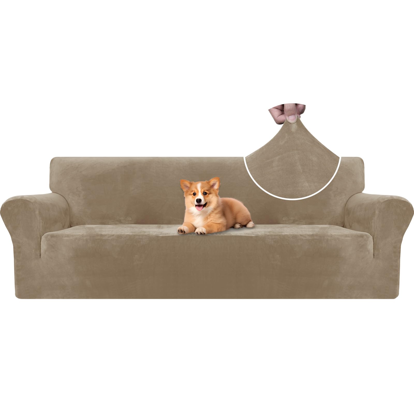 CYCMACO Copridivano Velluto Spesso 4 Posti, Cammello