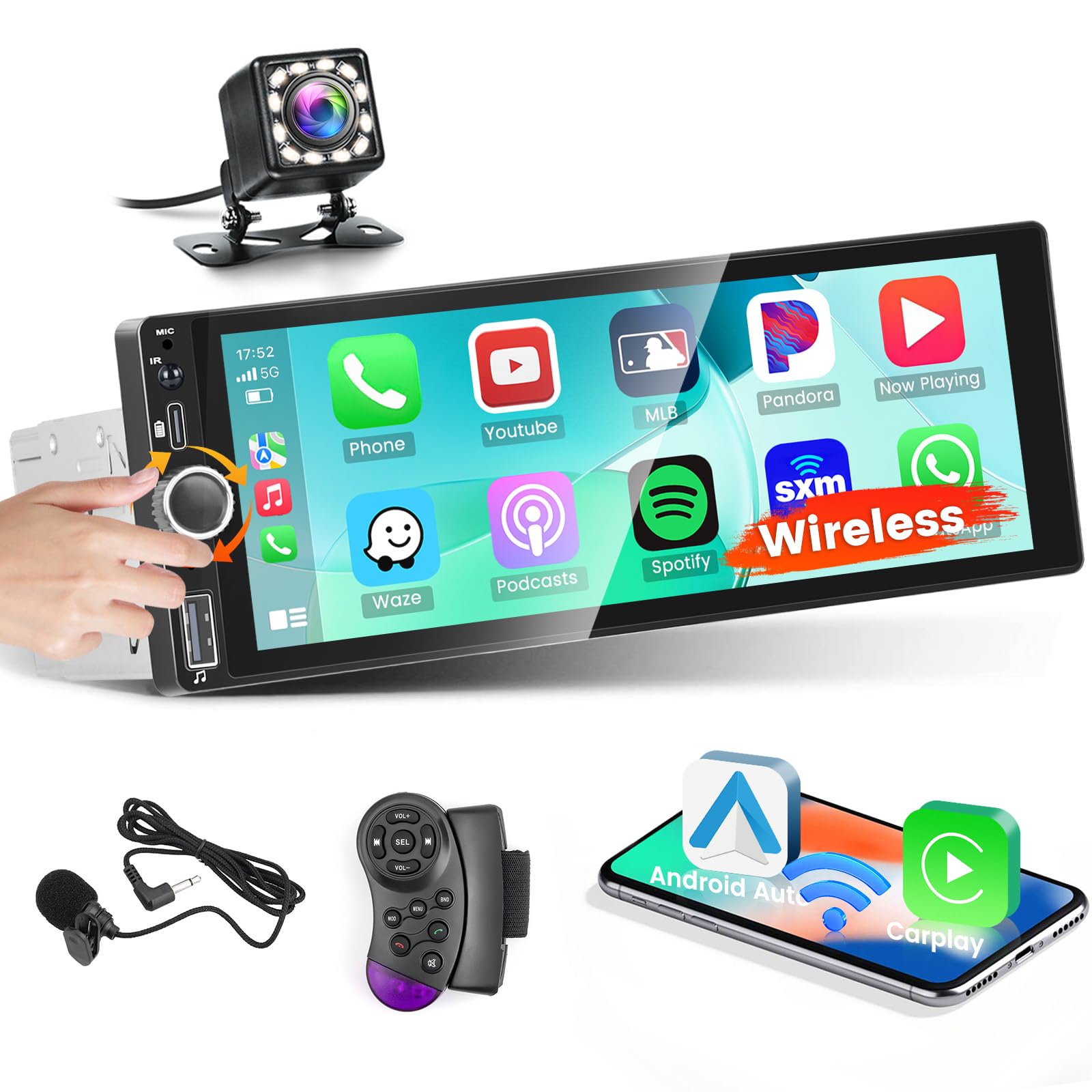 Fuluku Autoradio 1 Din 6.9 Pollici con Carplay Android Auto