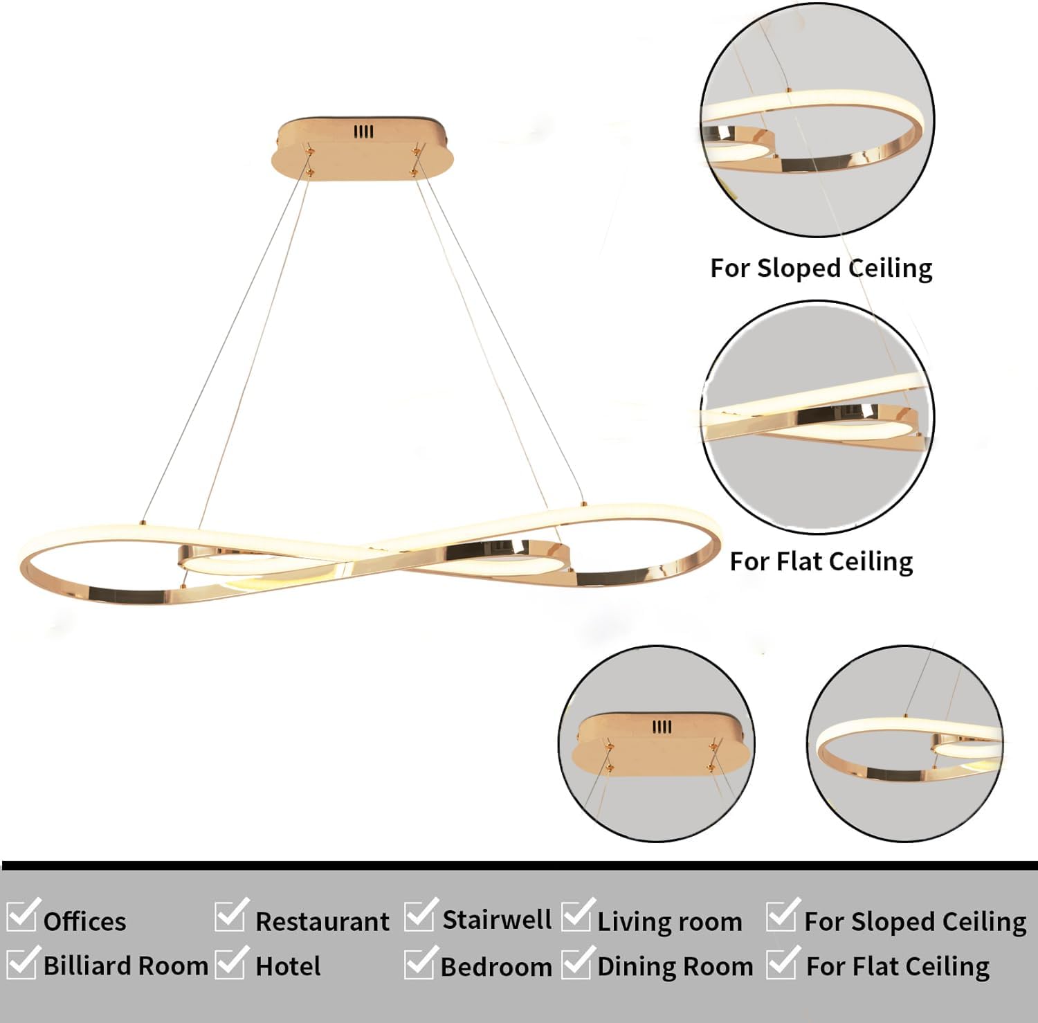 Lampada a Sospensione LED Dimmerabile L100cm/57W, Oro - immagine 2