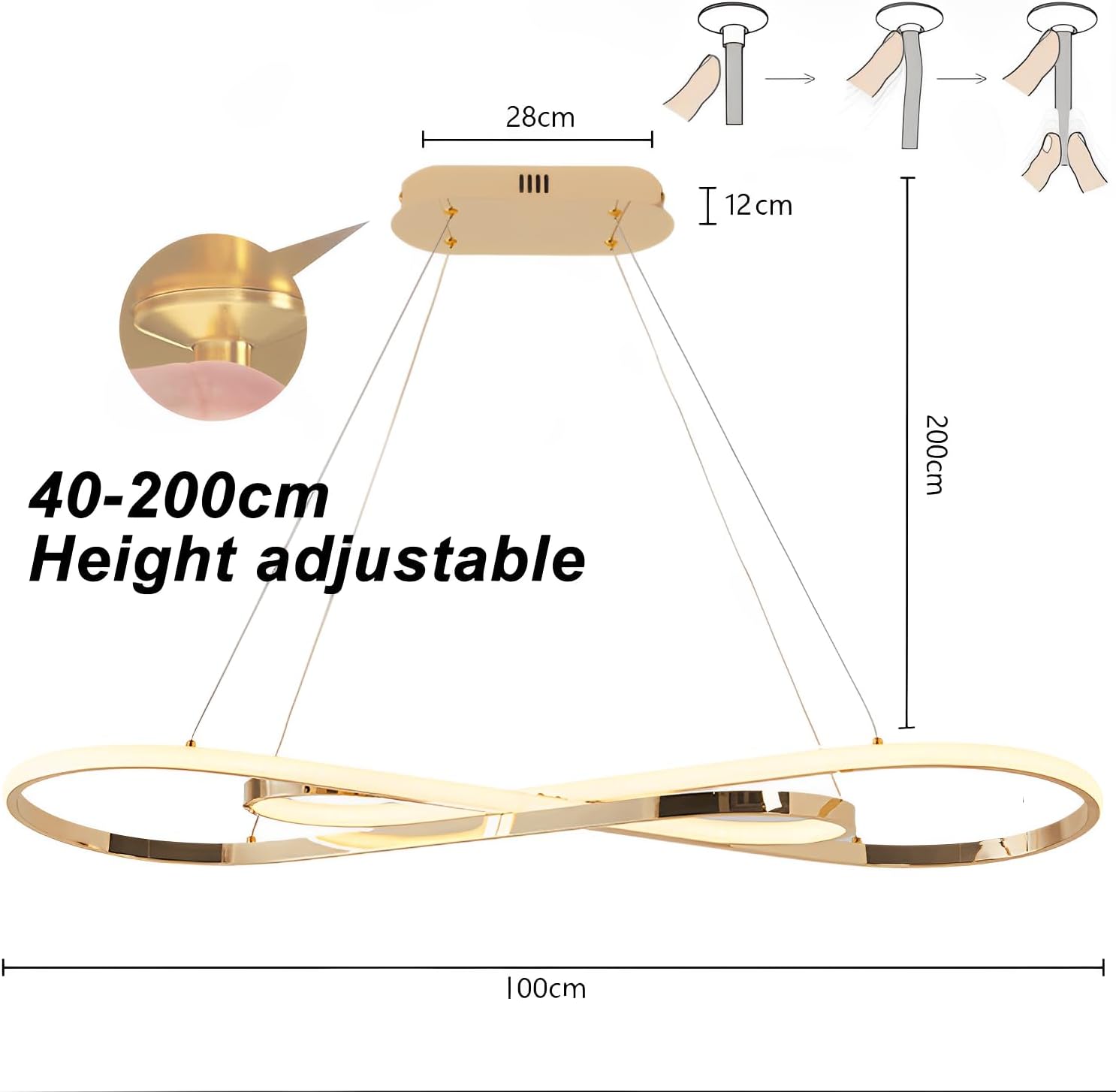 Lampada a Sospensione LED Dimmerabile L100cm/57W, Oro - immagine 4