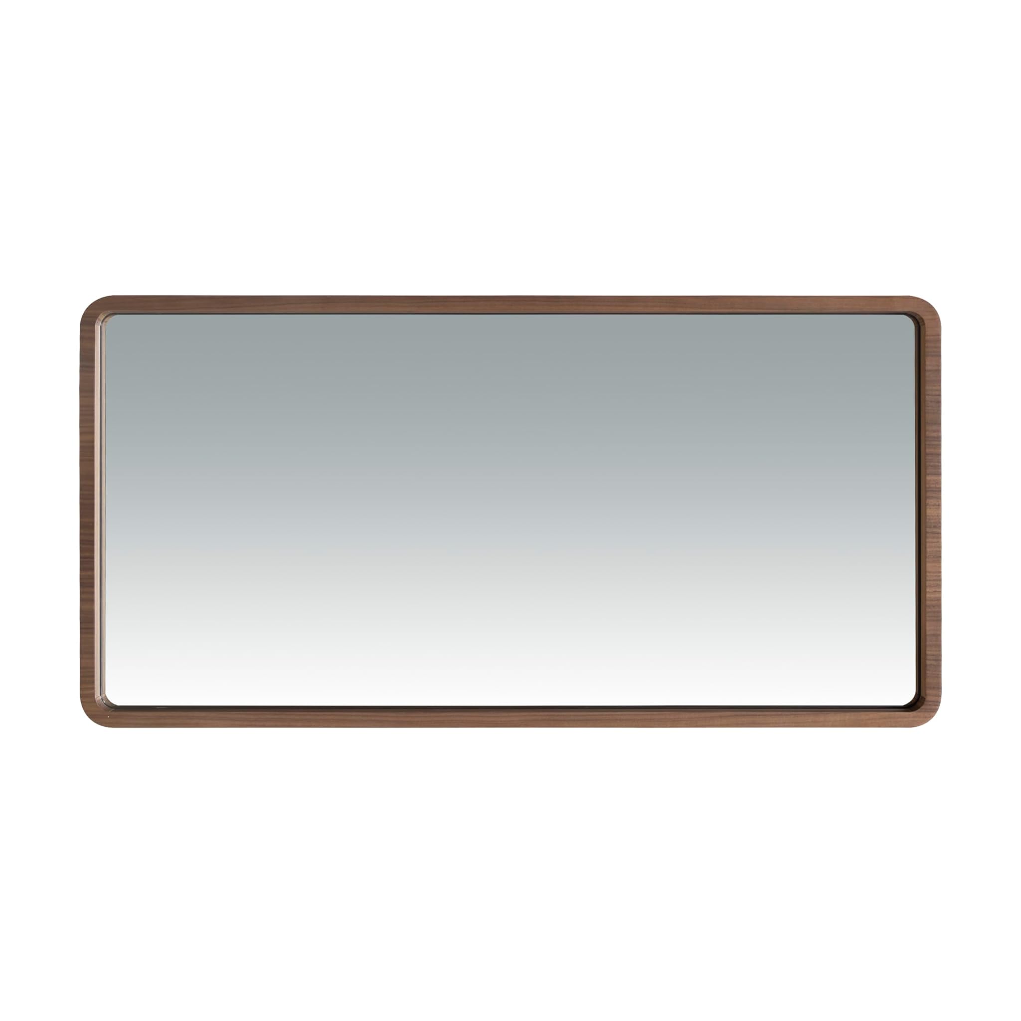 Espejo rectangular de pared con marco de madera chapada en nogal.