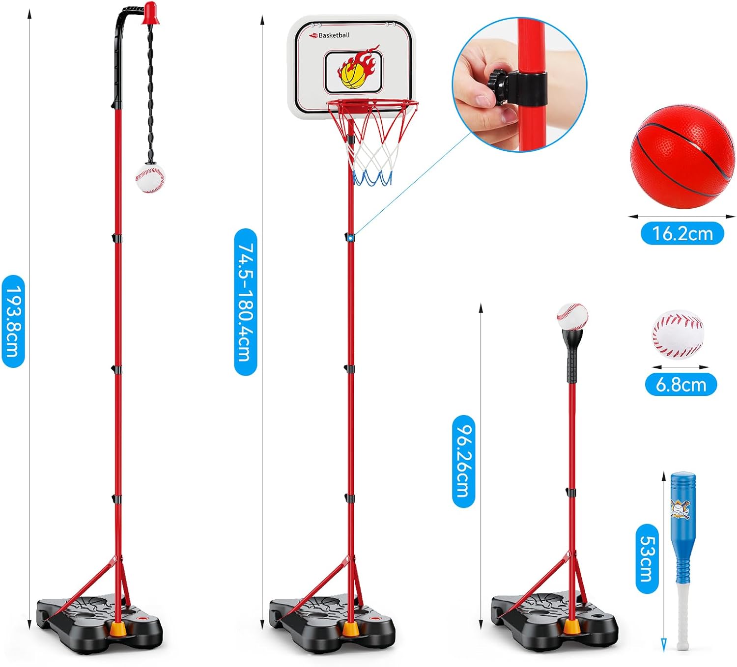 Canestro da Basket per Bambini Regolabile 70-138 cm - immagine 2