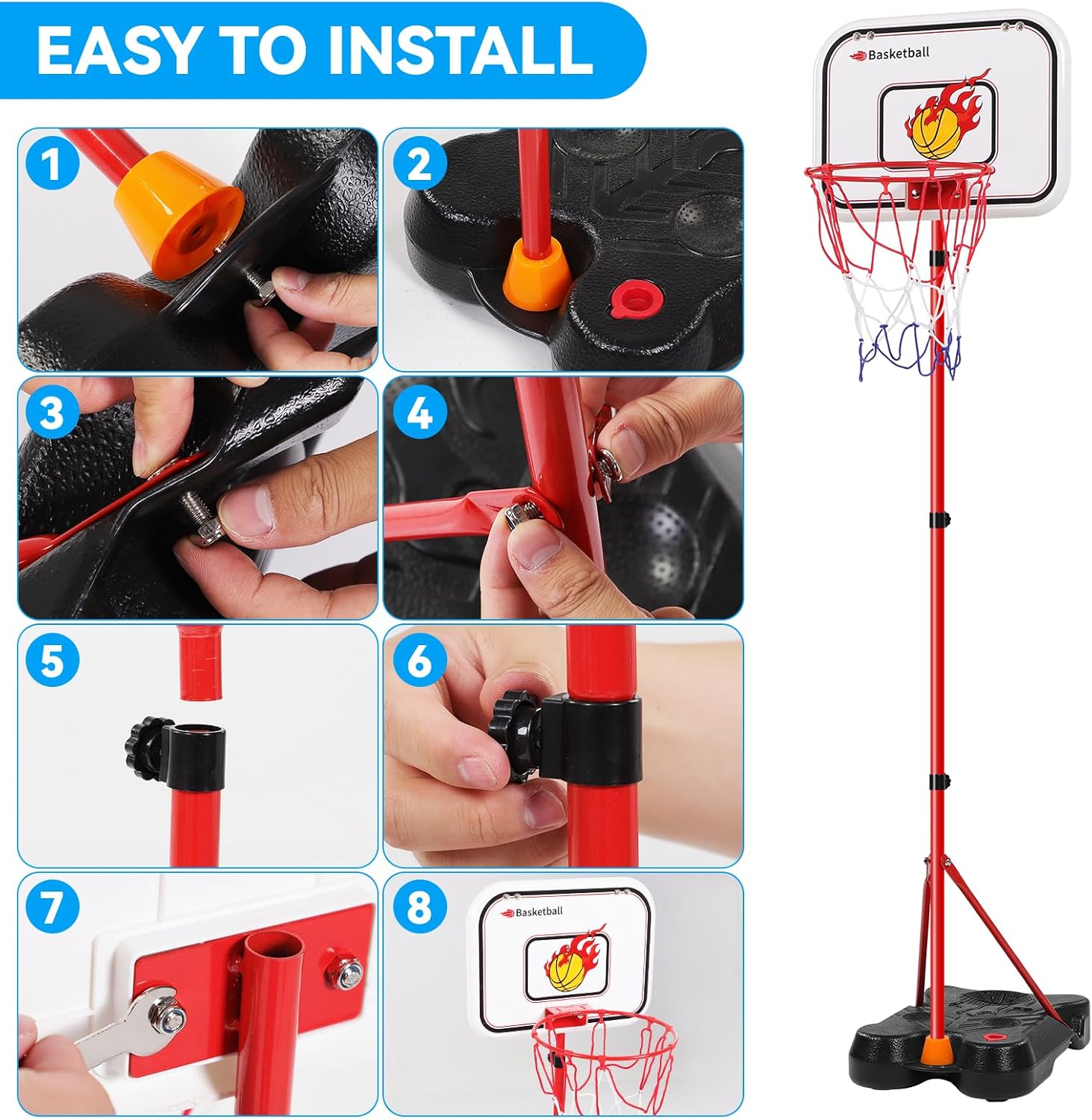 Canestro da Basket per Bambini Regolabile 70-138 cm - immagine 4