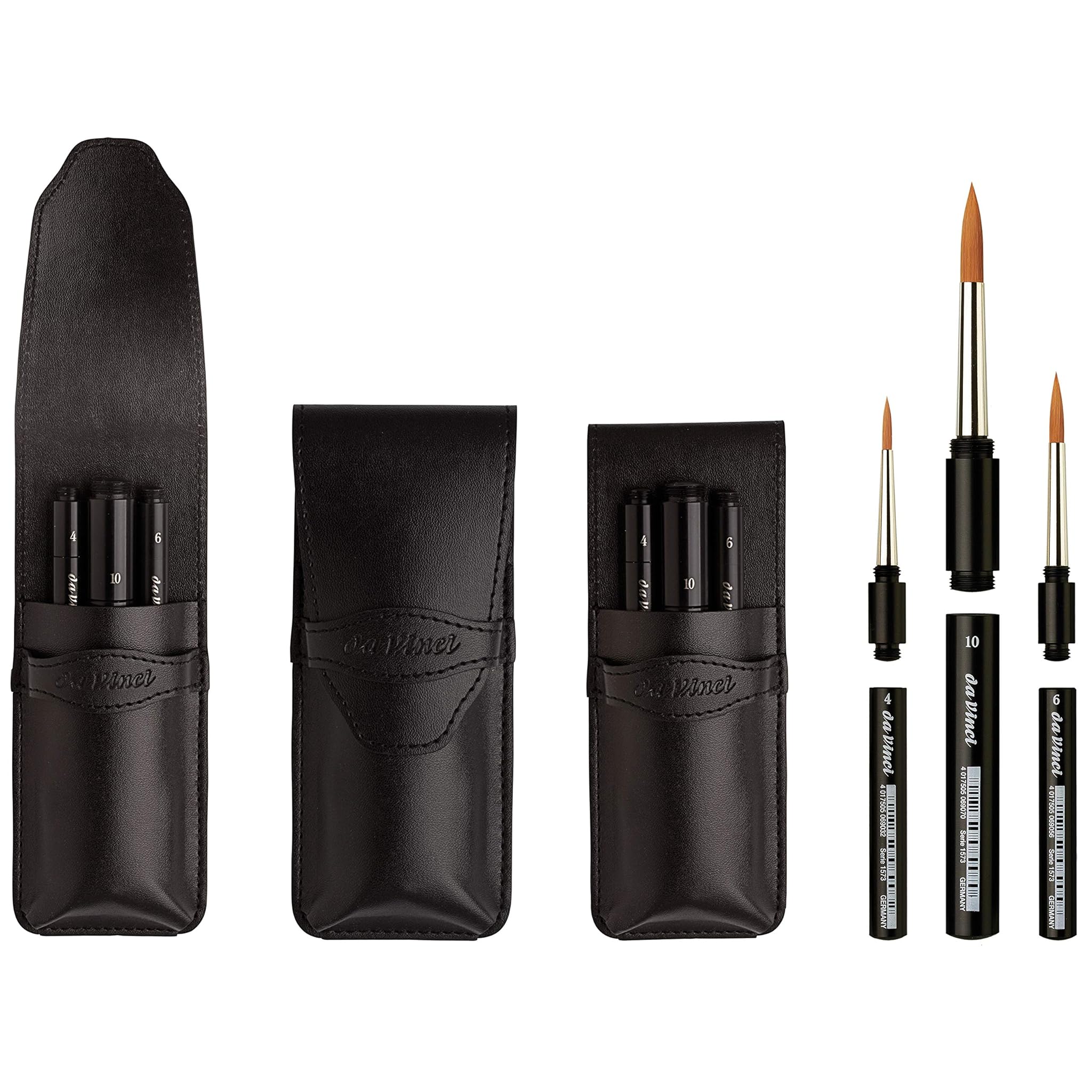 Da Vinci 5382-1573 - Set di pennelli da viaggio, in pelle, nero, 30 x 30 x 30 cm
