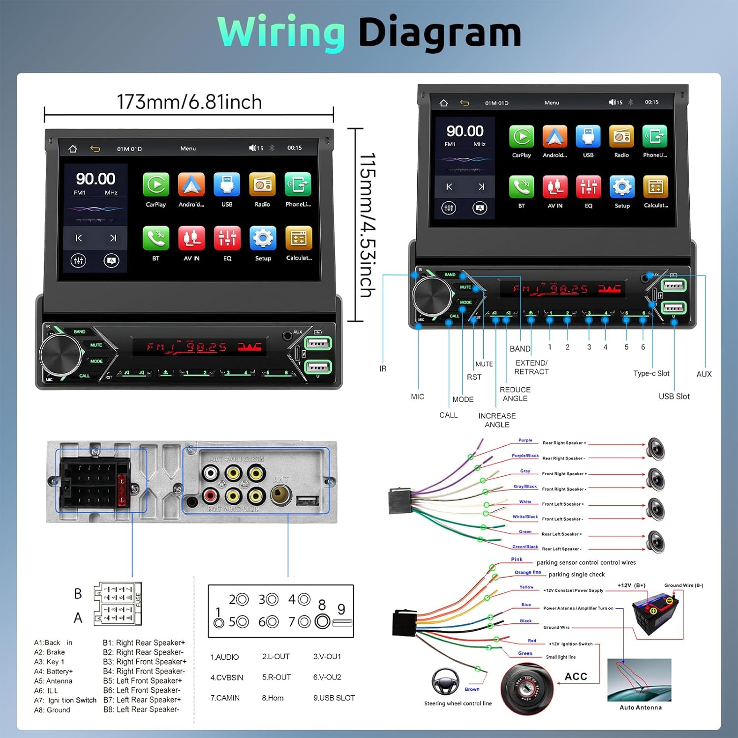 Autoradio 1 Din DAB+ con CarPlay e Android Auto Senza Fili - immagine 7