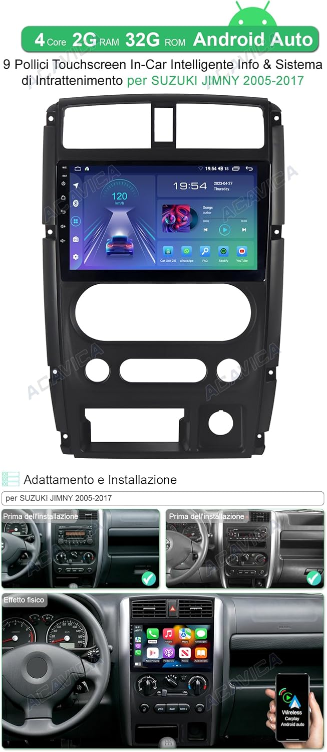 Acavica Autoradio Android 14 per Suzuki Jimny 3 2005-2017 - immagine 2