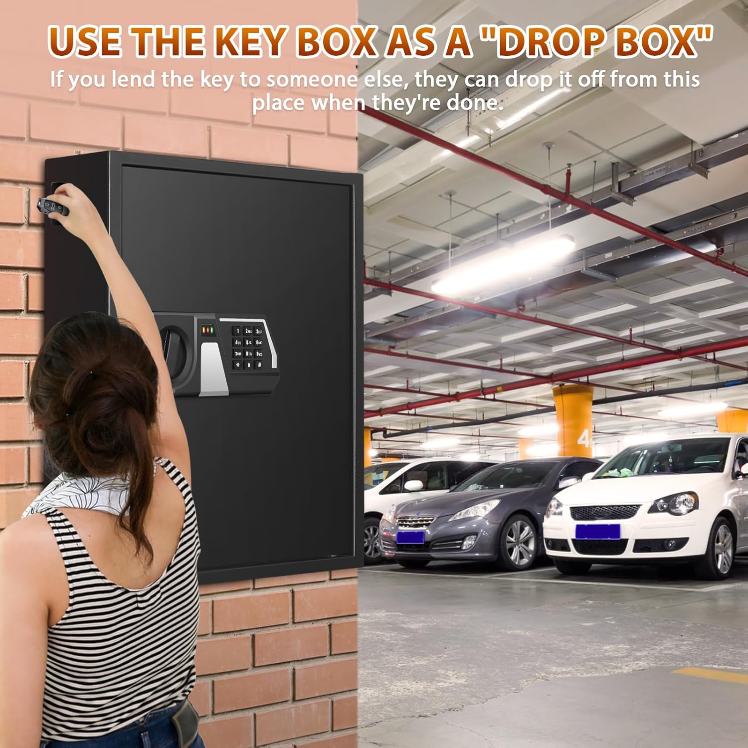 Cassetta portachiavi ignifuga con codice numerico per 48 chiavi, cassaforte per chiavi esterne con inserto laterale e barra della chiave regolabile, armadietto per ufficio magazzino - immagine 4