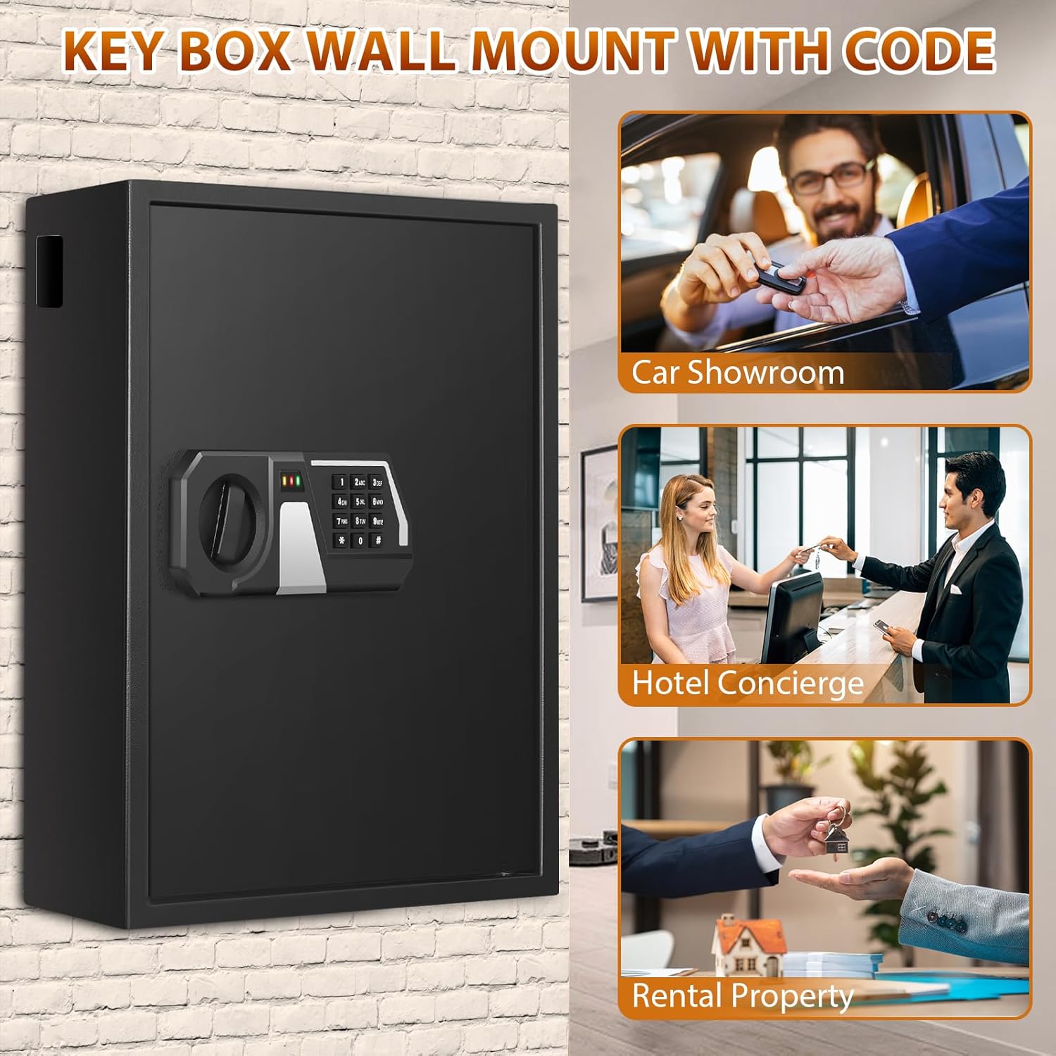 Cassetta portachiavi ignifuga con codice numerico per 48 chiavi, cassaforte per chiavi esterne con inserto laterale e barra della chiave regolabile, armadietto per ufficio magazzino - immagine 8