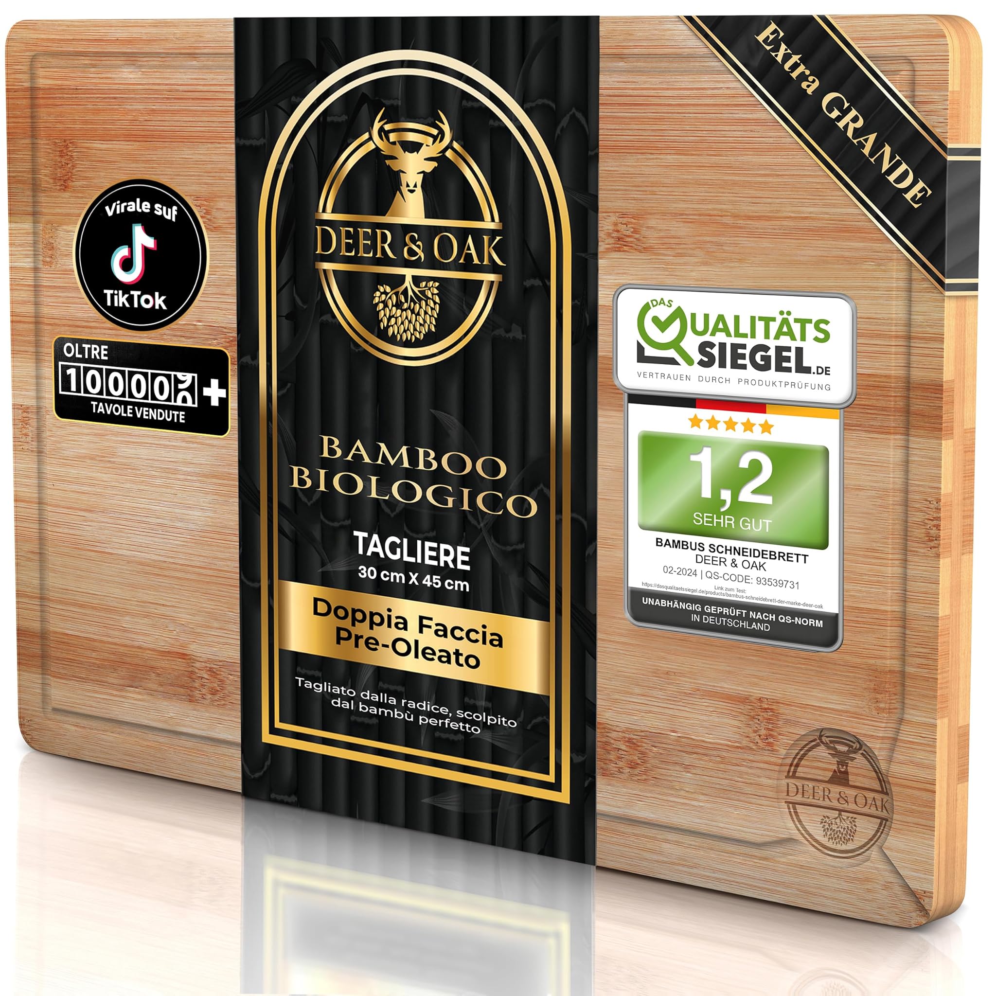 Deer & Oak Tagliere da Cucina in Bambù 44x30x2cm