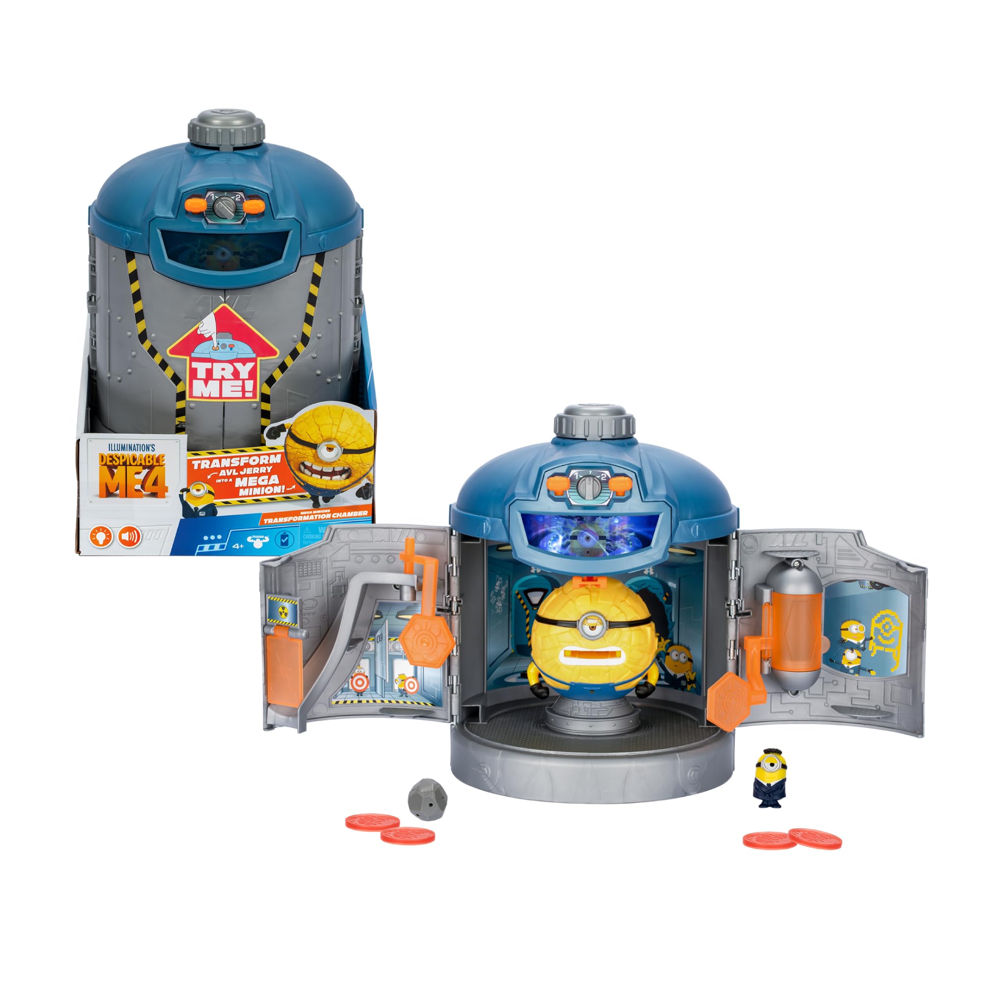 Giochi Preziosi Minions - Camera di Trasformazione Cattivissimo Me 4,Trasforma AVL Jerry in Mega Minion Jerry,Set da Gioco con Luci E Suoni, 2 Personaggi Inclusi, per Bambini dai 3 Anni