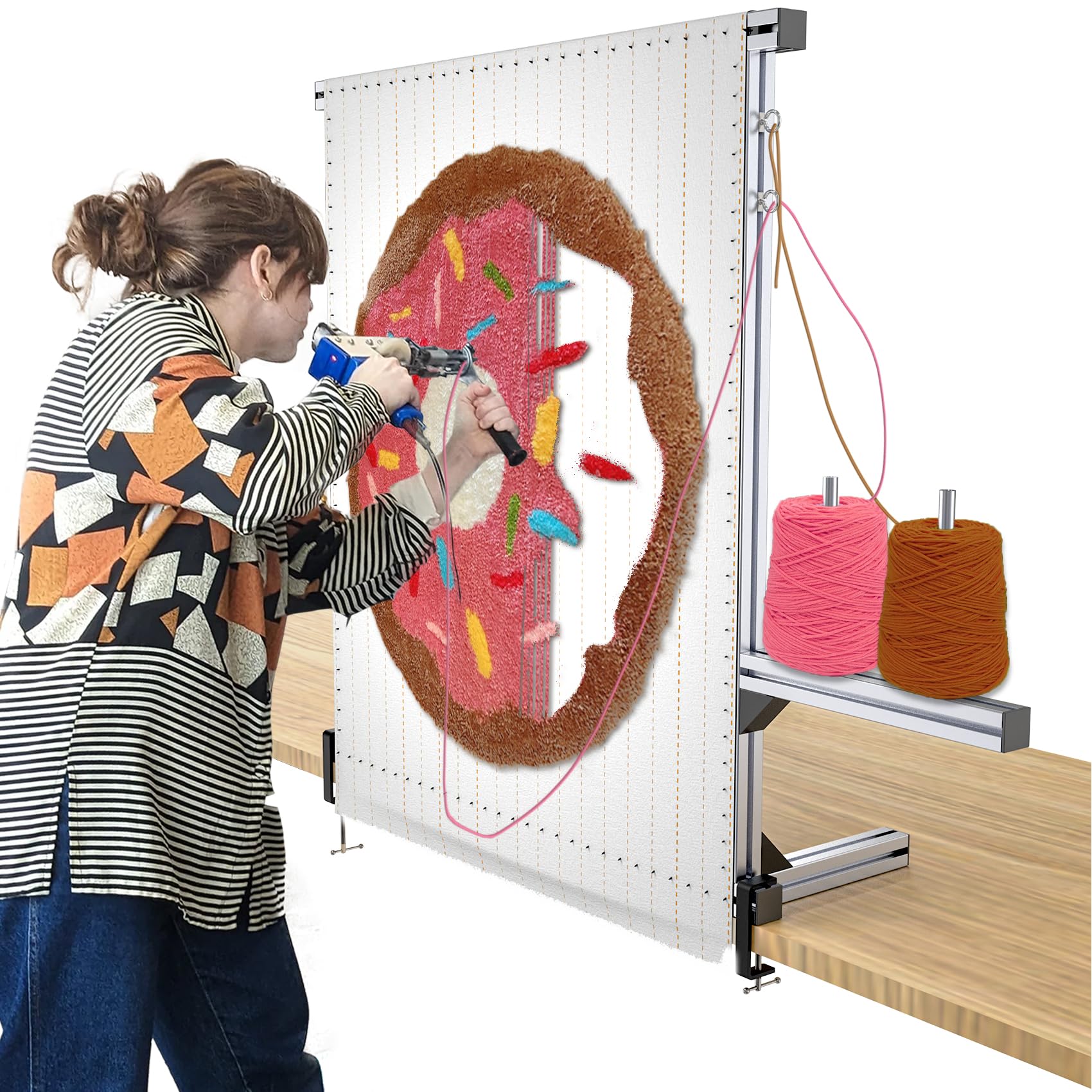 NODOCA Telai Tufting 90 cm, set di tappezzeria per moquette, telaio in alluminio e metallo per la produzione di tappeti, supporto in tessuto per tufting