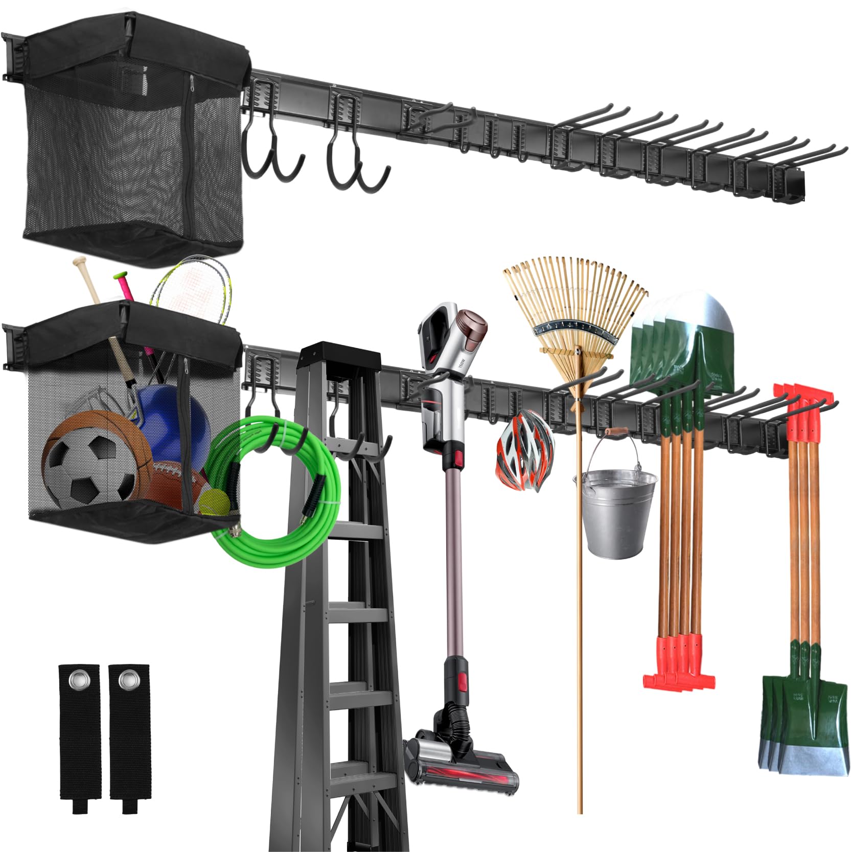 Organizer Attrezzi da Garage con 12 Ganci e Cestino