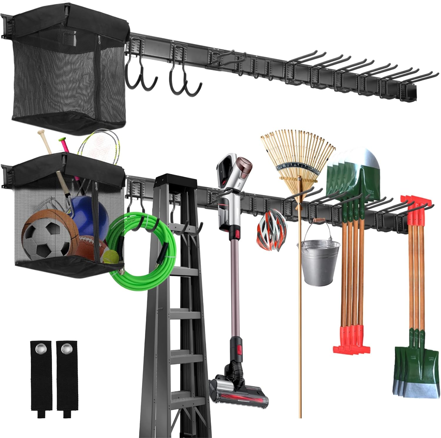 Organizer Attrezzi da Garage con 12 Ganci e Cestino - immagine 1