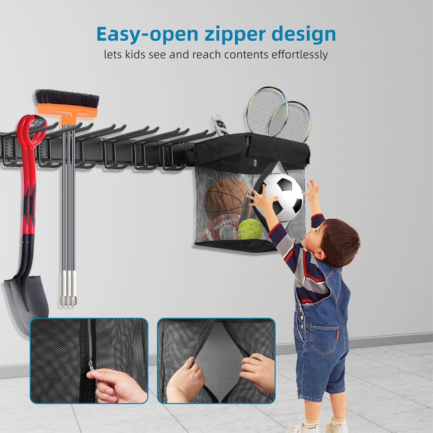 Organizer Attrezzi da Garage con 12 Ganci e Cestino - immagine 2