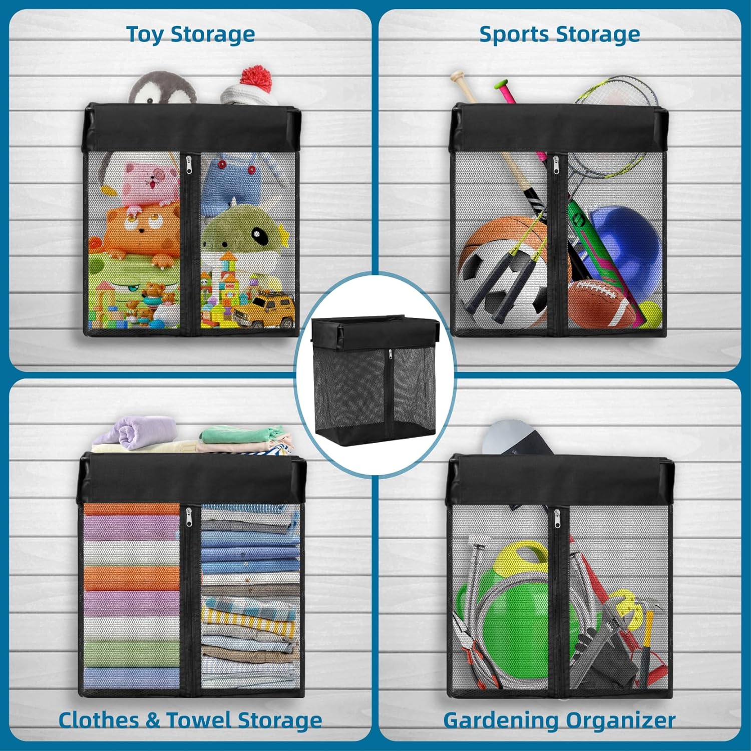 Organizer Attrezzi da Garage con 12 Ganci e Cestino - immagine 3