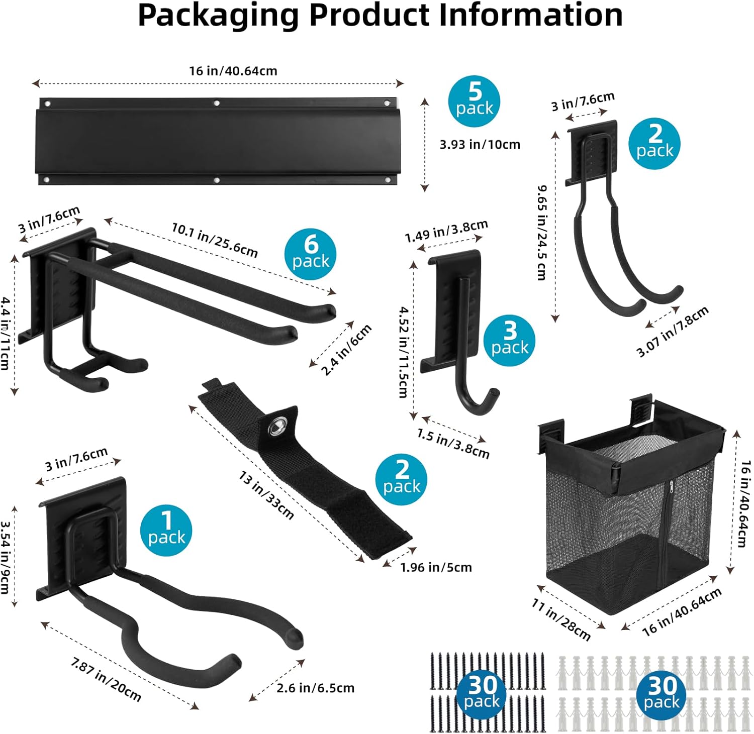 Organizer Attrezzi da Garage con 12 Ganci e Cestino - immagine 5