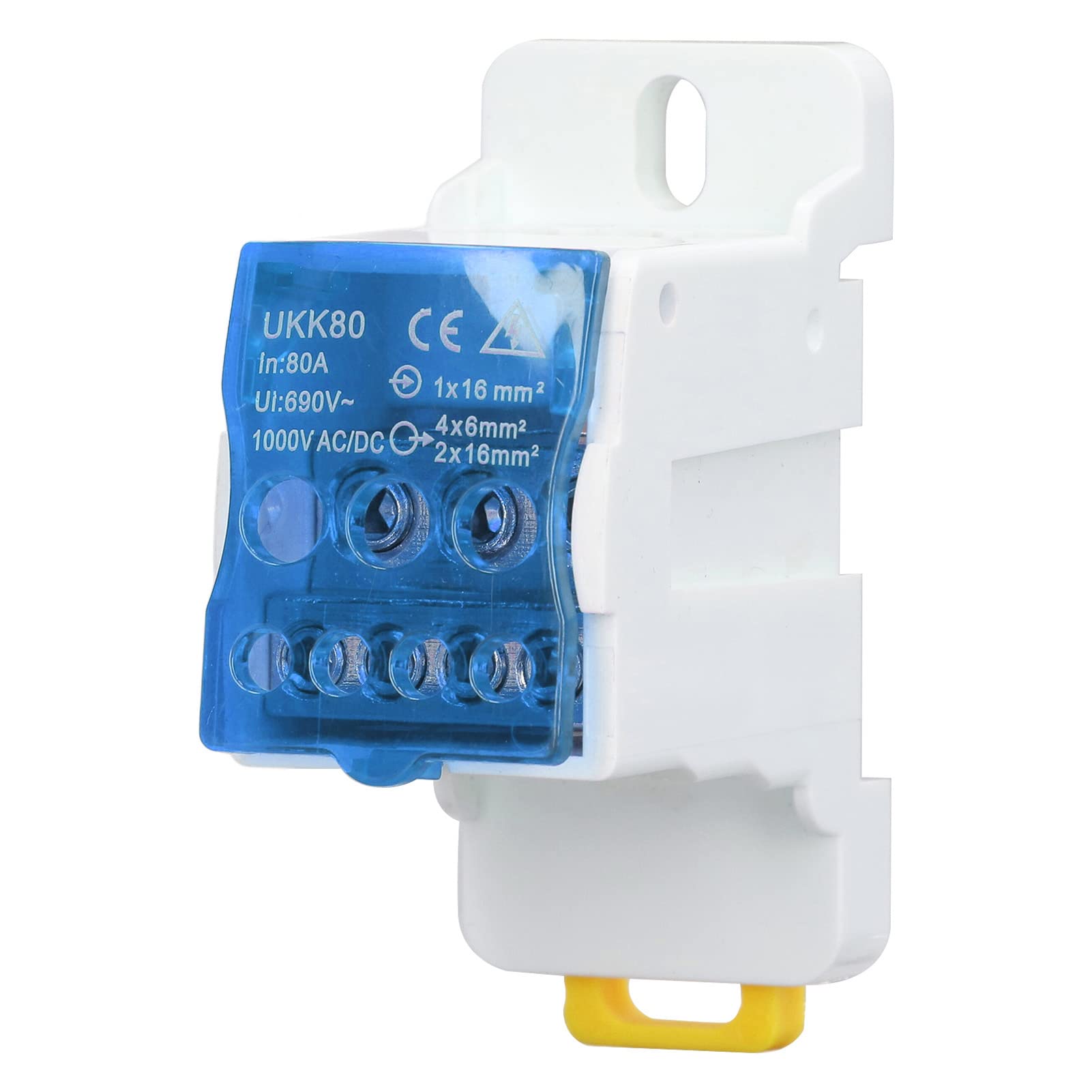 Morsettiera Distribuzione 80A, UKK-80A 690V Scatola di Distribuzione Morsettiera su Guida DIN Scatola di Giunzione di Alimentazione Universale, Dispositivo di Protezione del Microcomputer (Blu)