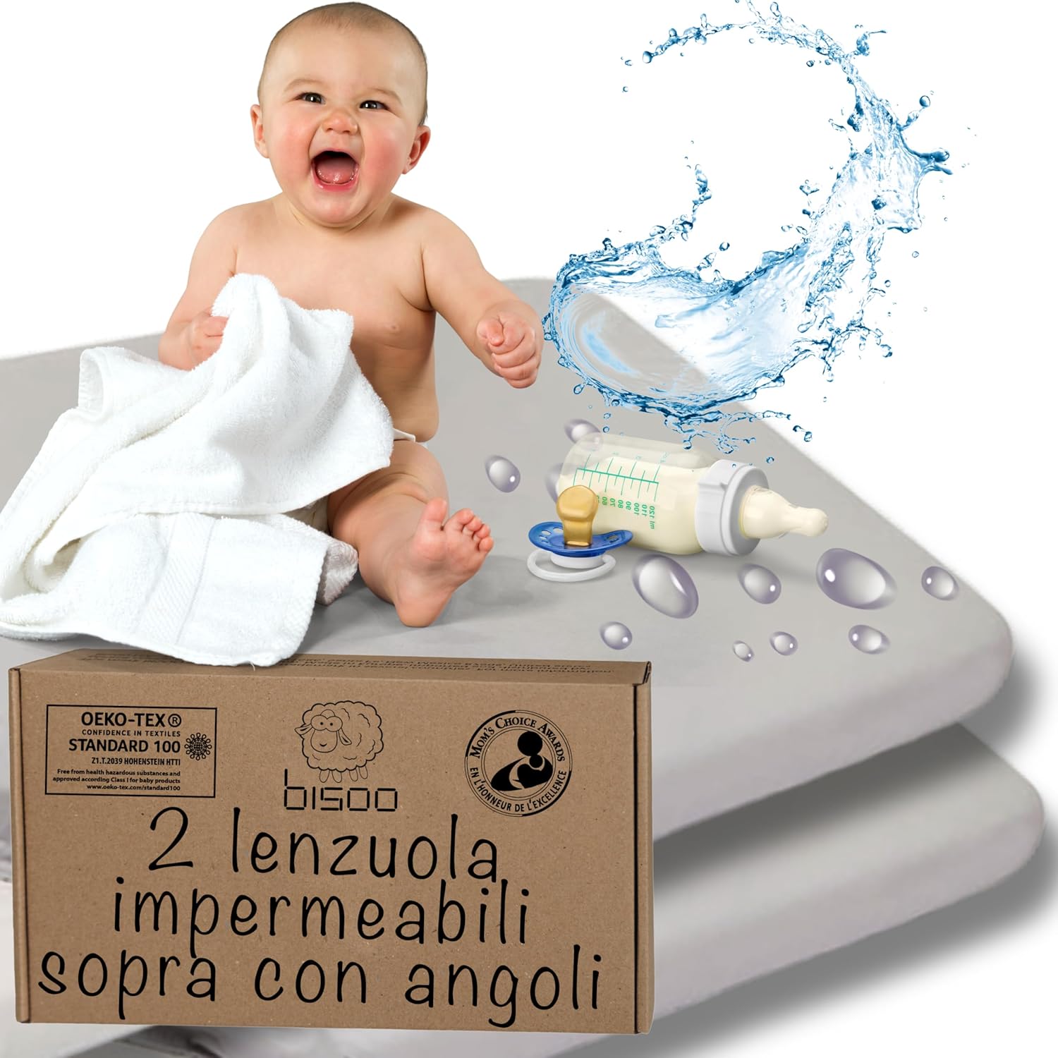bisoo Lenzuolo Impermeabile Lettino Bambino 80x130 cm