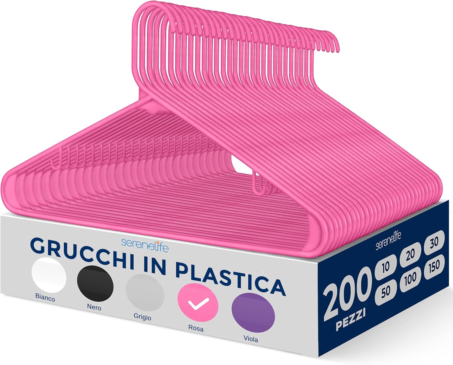 Serenelife Grucce Appendiabiti Plastica Antiscivolo 200 pz